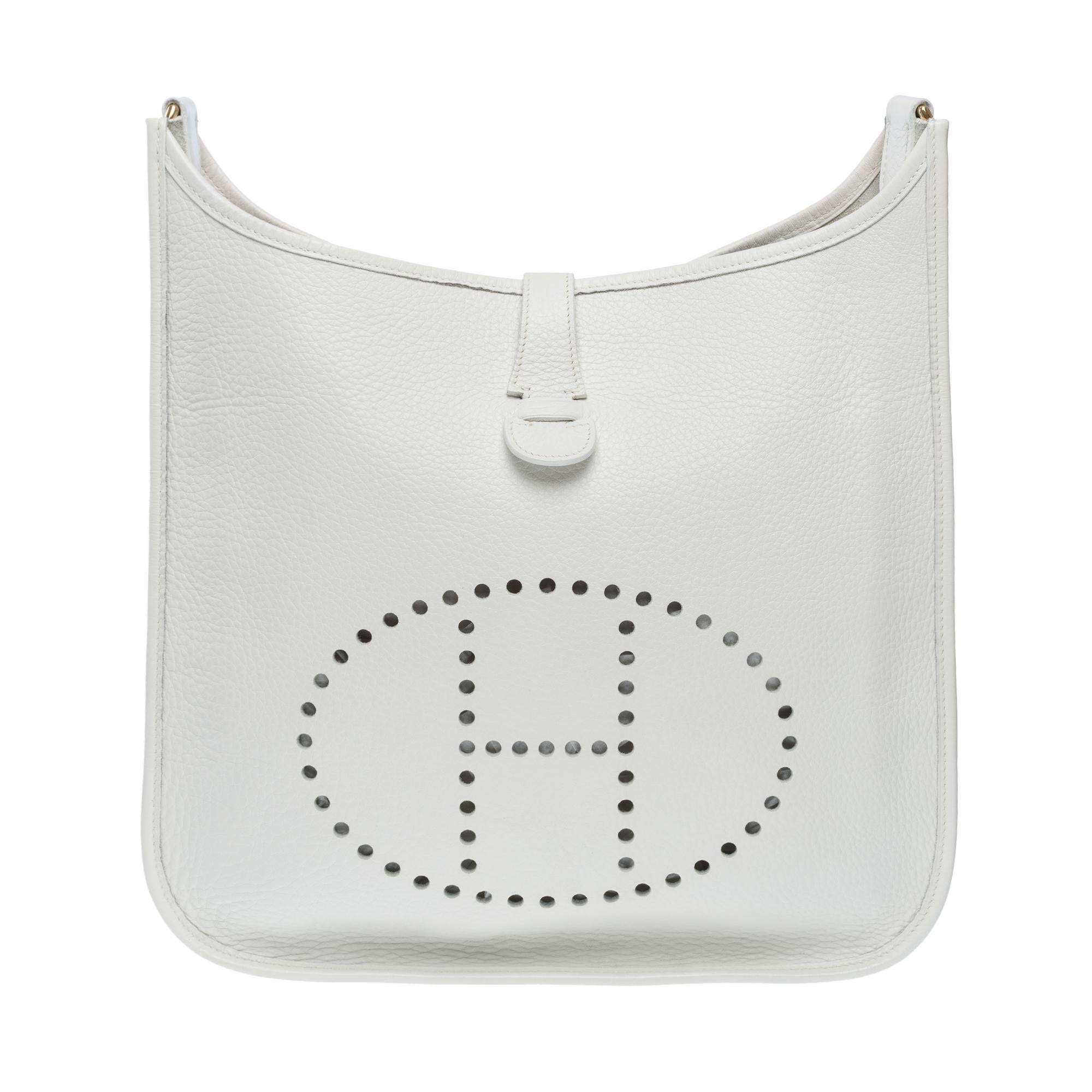 Women's Hermès Evelyne 33 (GM)  shoulder bag in White Taurillon Clemence leather, GHW