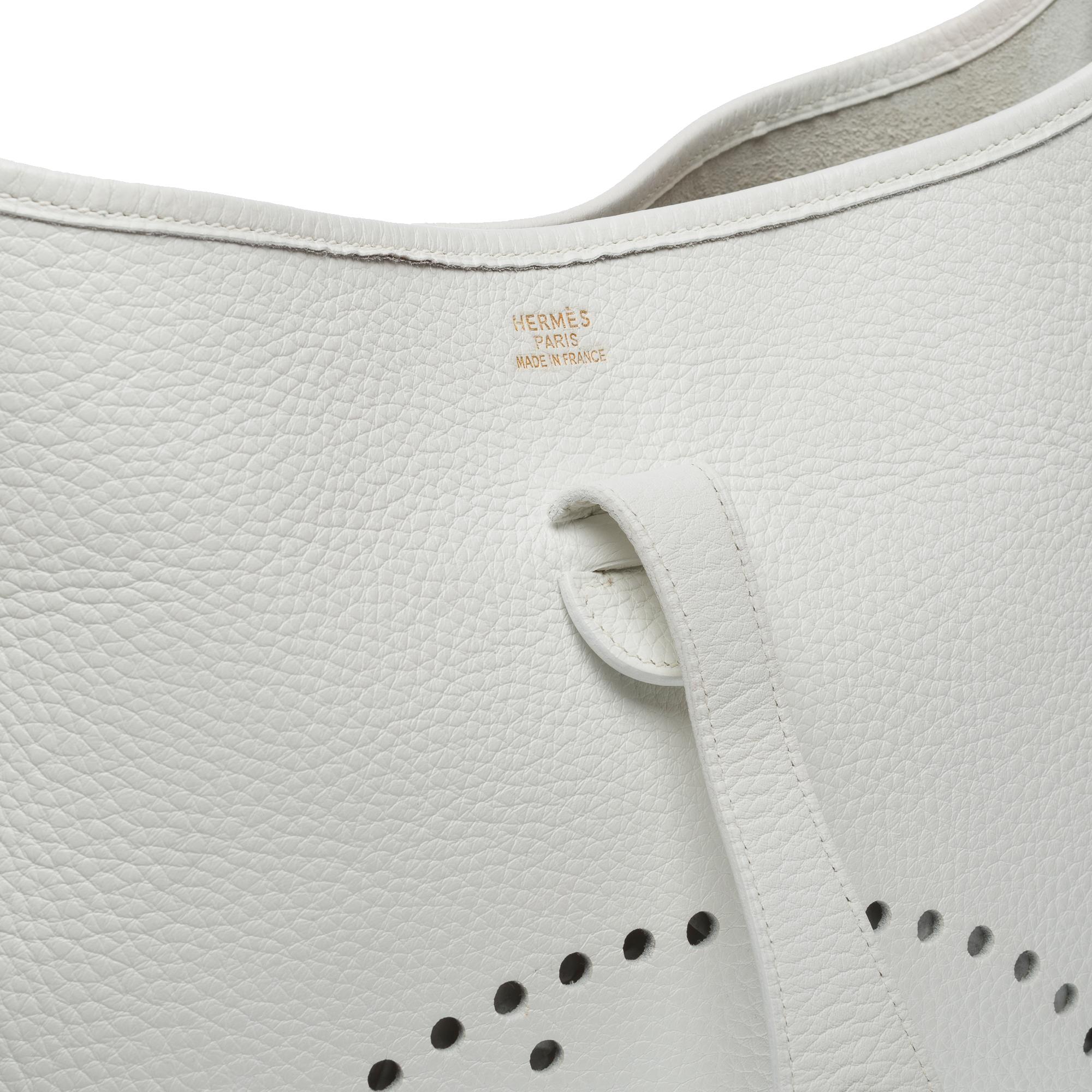 Hermès Evelyne 33 (GM)  shoulder bag in White Taurillon Clemence leather, GHW 4