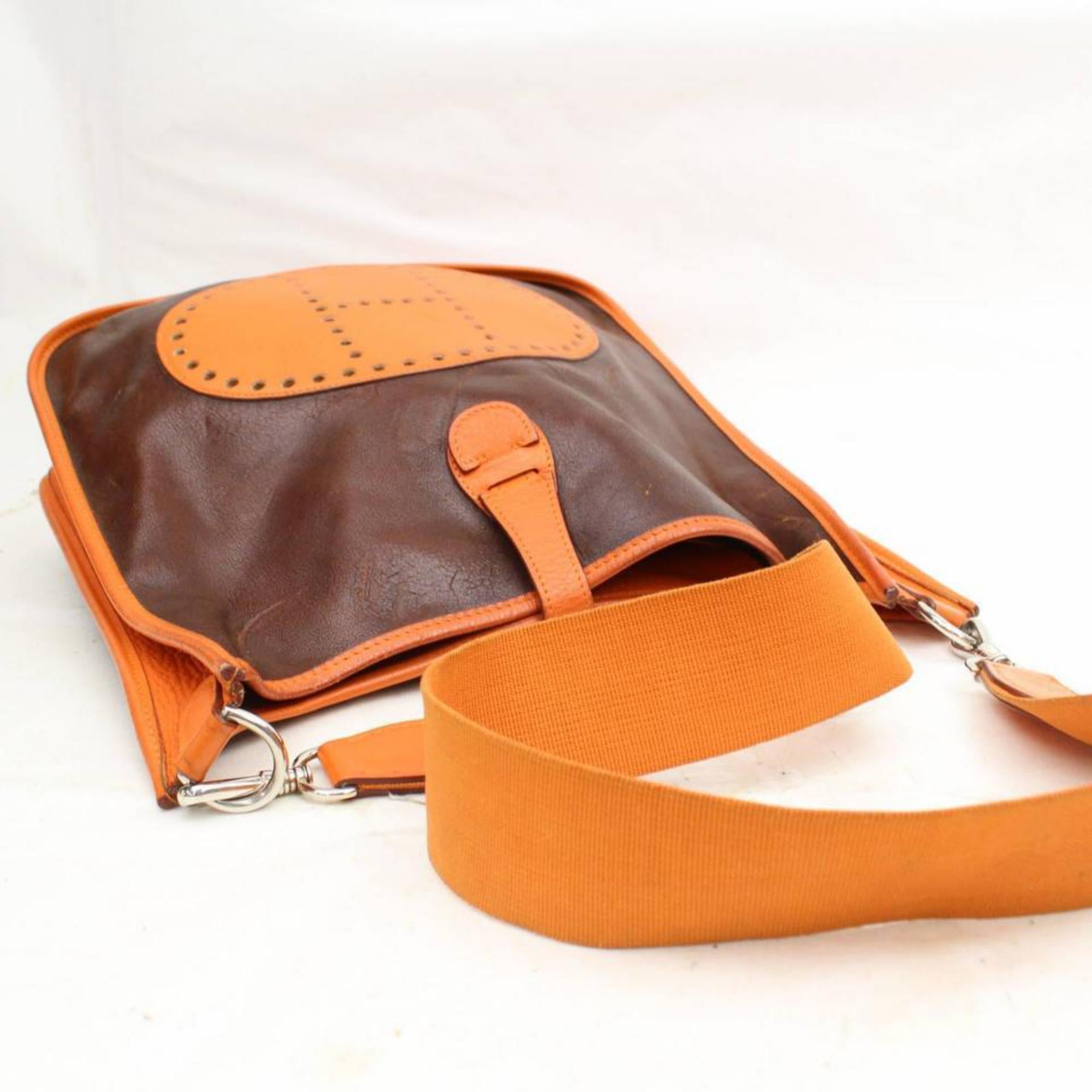 Hermès Evelyne Amazonia Bicolor 868722 Orange Leather Messenger Bag For Sale 6