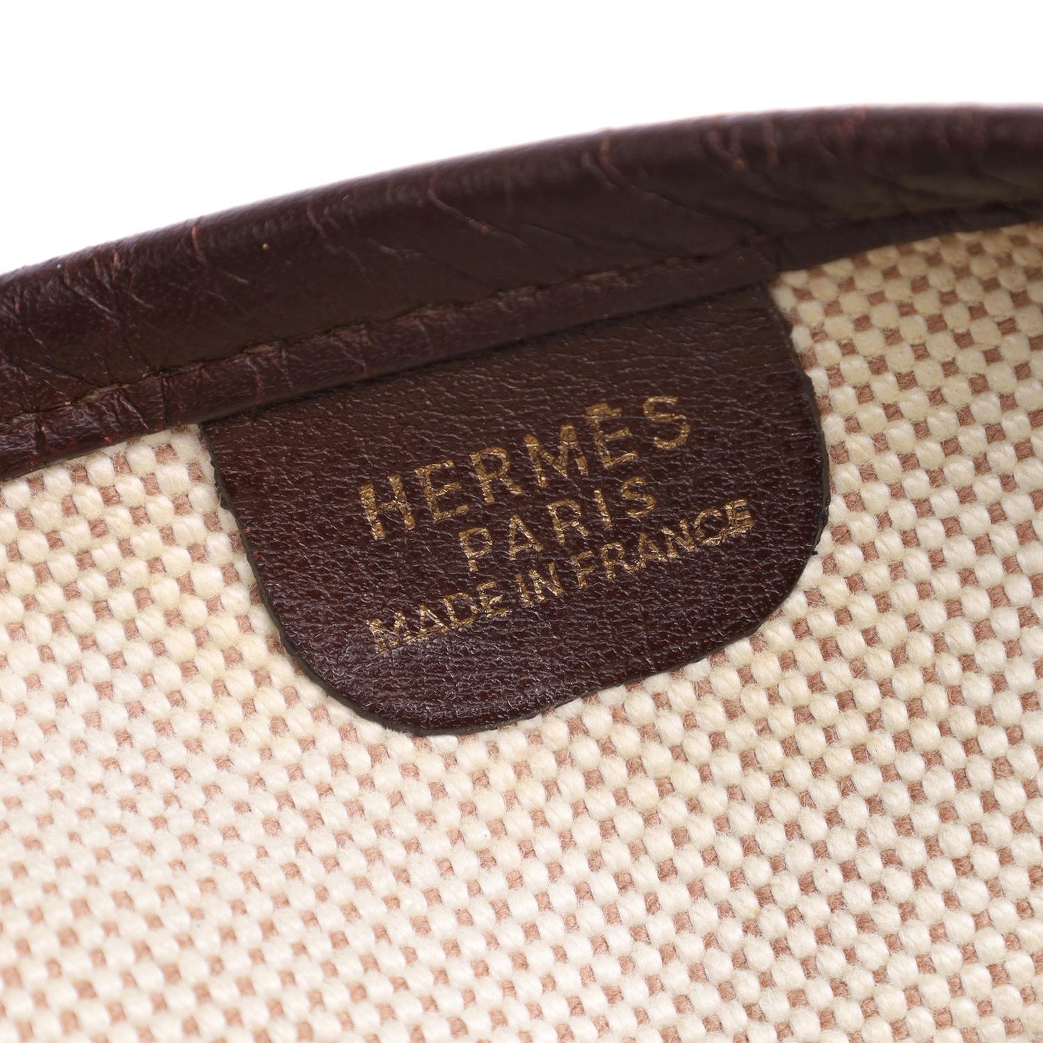 Hermes Evelyne Bag Gen I Toile and Brown Leather Shoulder Bag For Sale 7