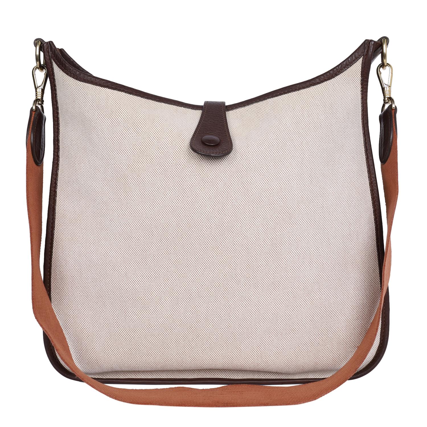 Hermes Evelyne Bag Gen I Toile and Brown Leather Shoulder Bag For Sale 2