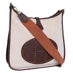 Used Hermes Evelyne Bag Gen I Toile and Brown Leather Shoulder Bag