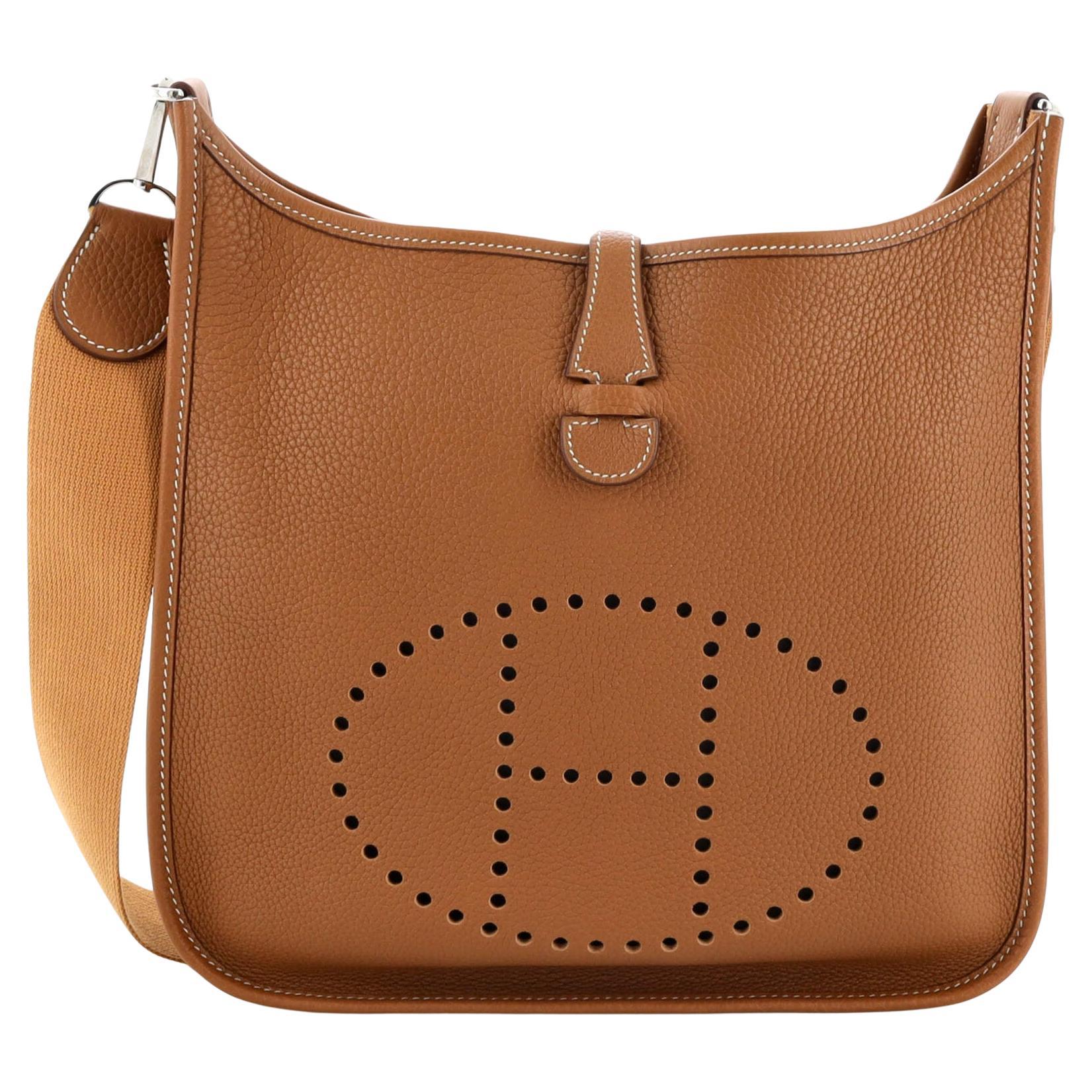 Rare Hermes Vintage Caramel Brown Clemence Leather Crossbody Small