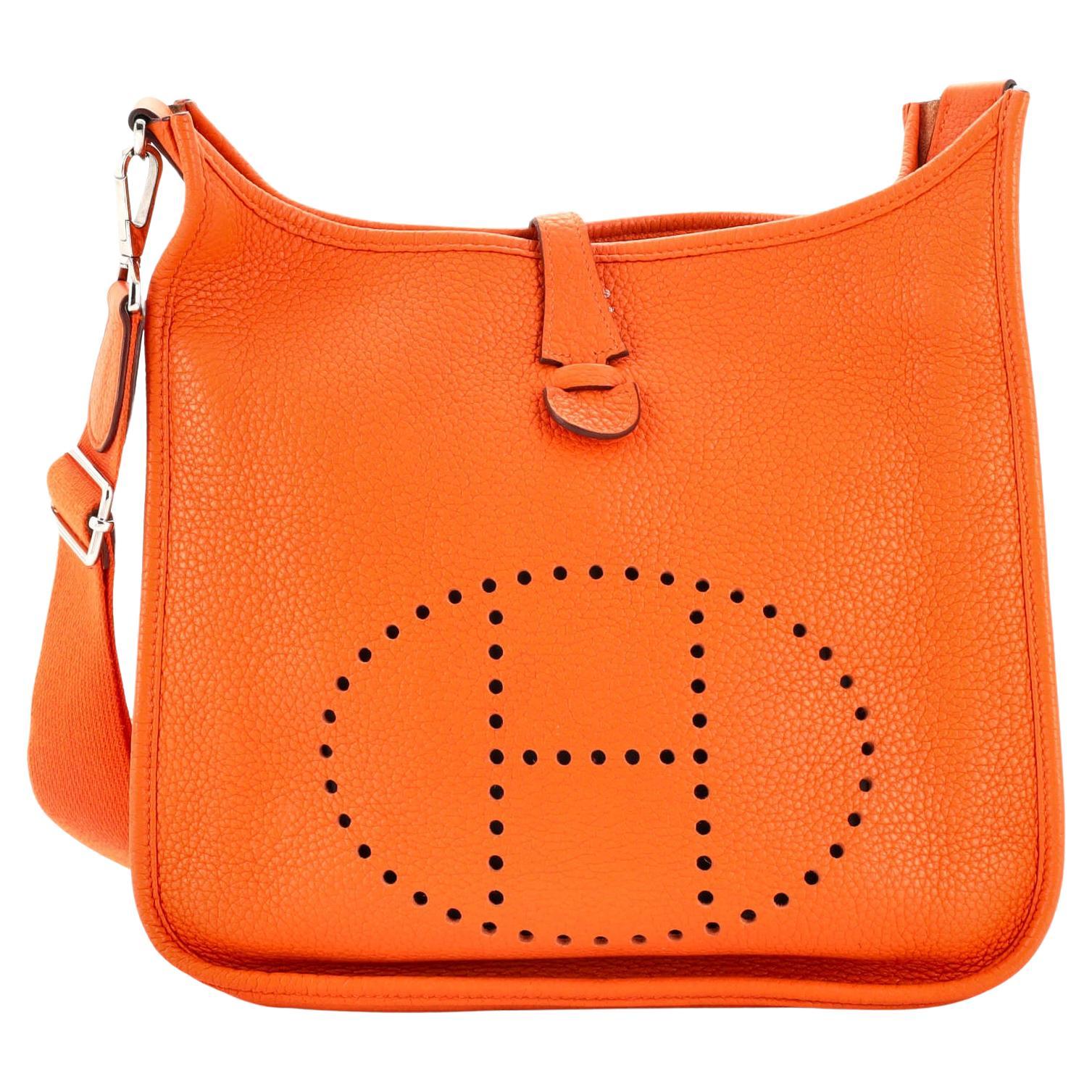 HERMES Evelyne Gen III GM Clemence Leather Crossbody Bag Orange