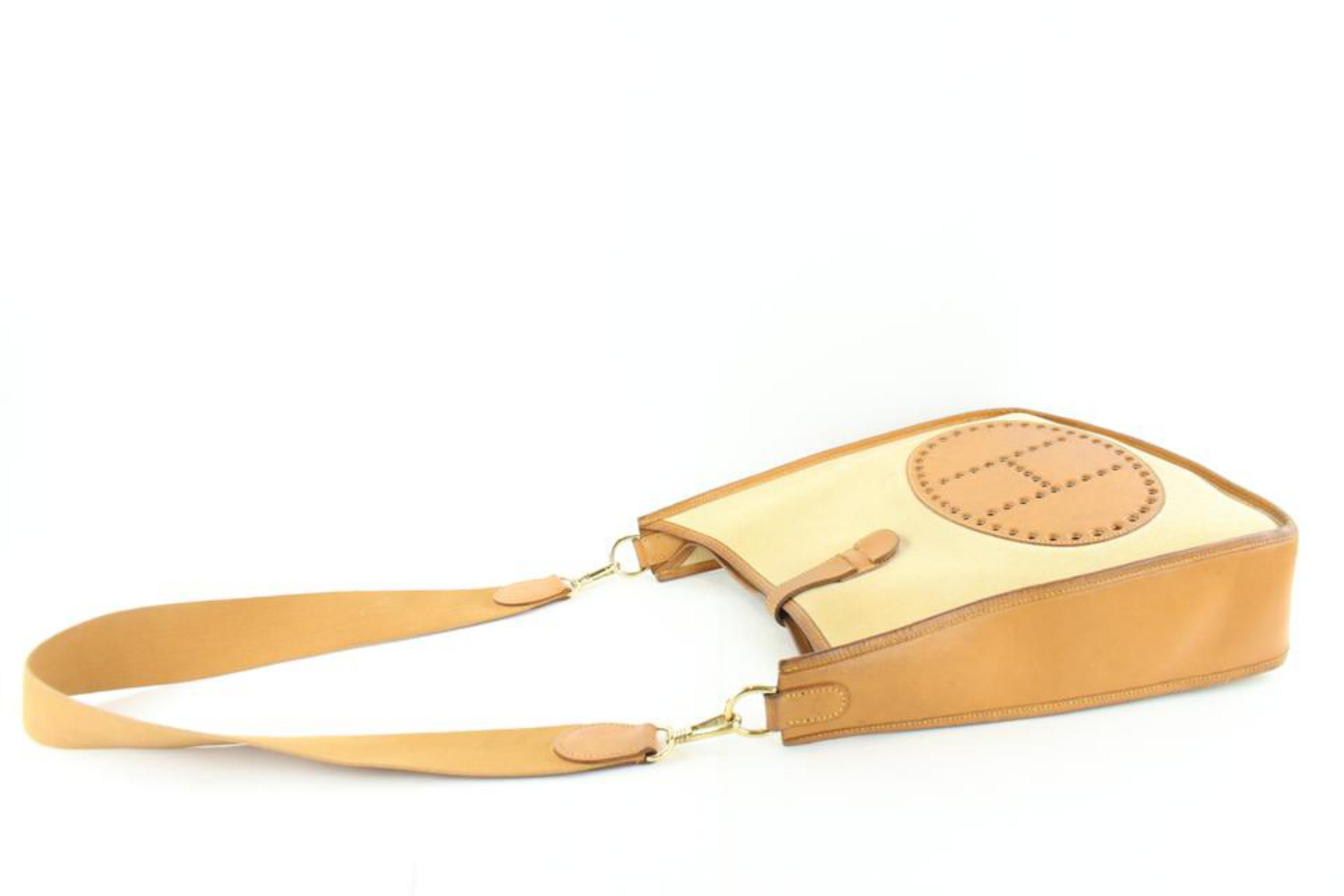Hermès Evelyne Bicolor H Logo Cross Body 11hz1129 Beige Canvas Messenger Bag For Sale 2