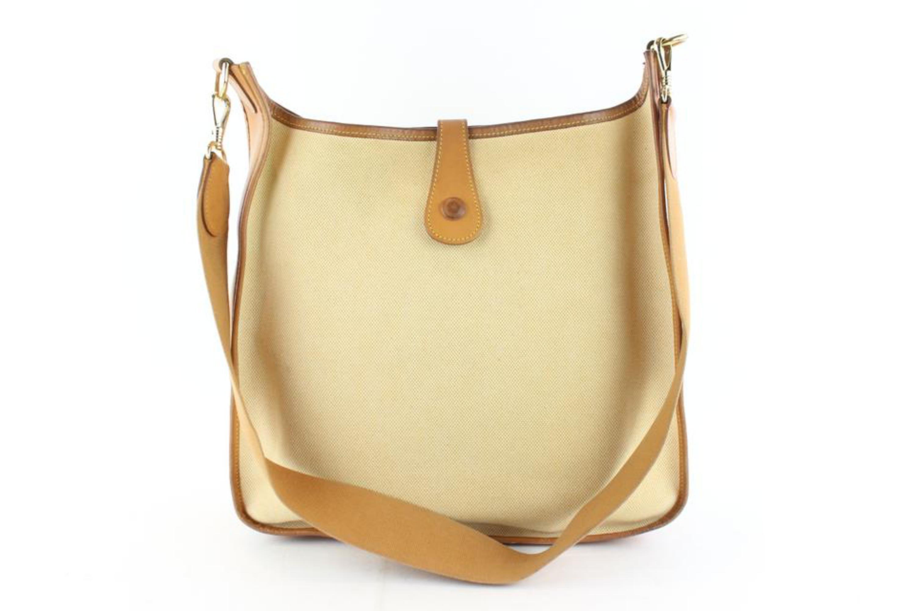 Hermès Evelyne Bicolor H Logo Cross Body 11hz1129 Beige Canvas Messenger Bag For Sale 4