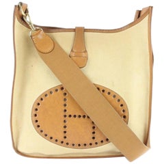 Vintage Hermès Evelyne Bicolor H Logo Cross Body 11hz1129 Beige Canvas Messenger Bag