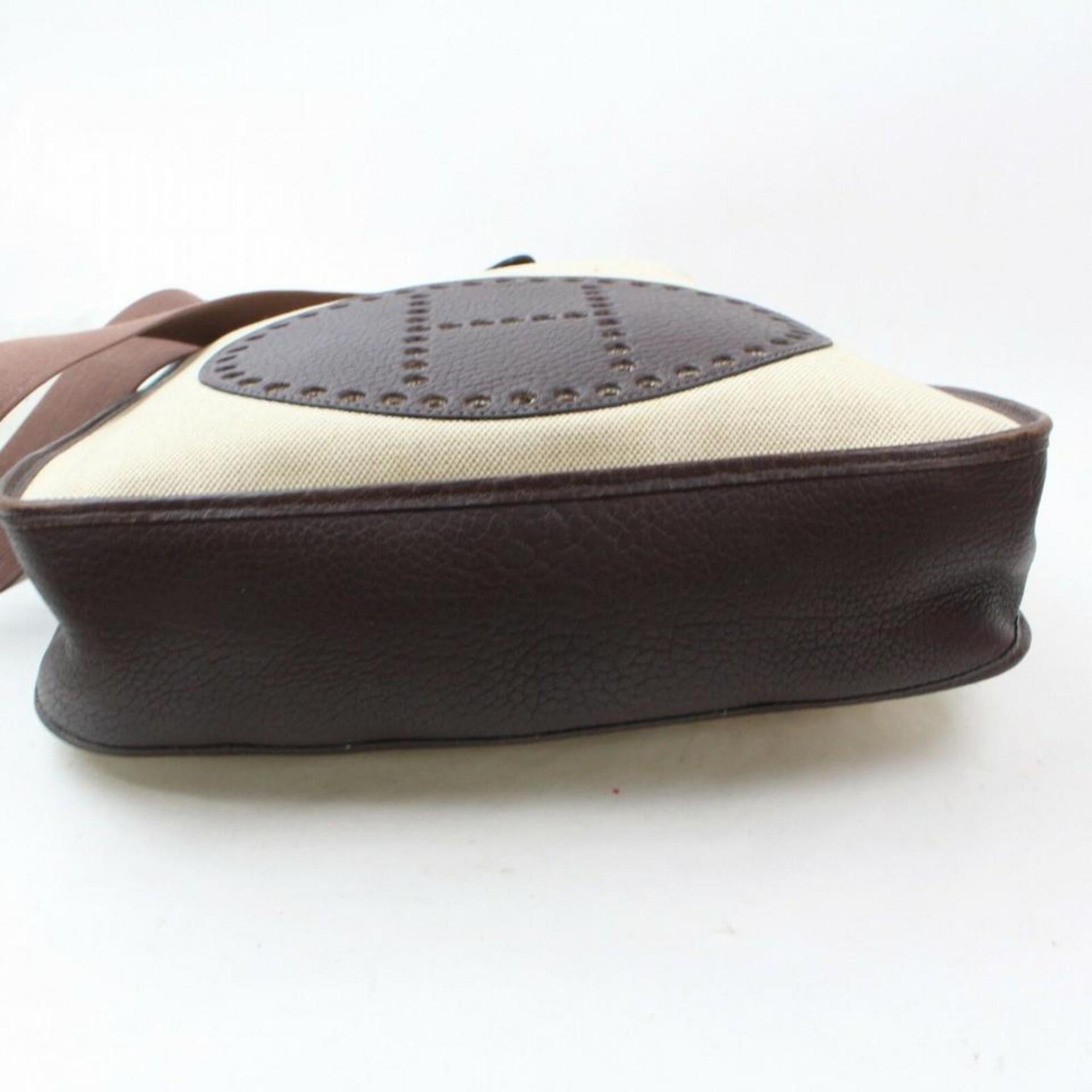 Hermès Evelyne Bicolor Messenger 870092 Brown Canvas Shoulder Bag For Sale 7