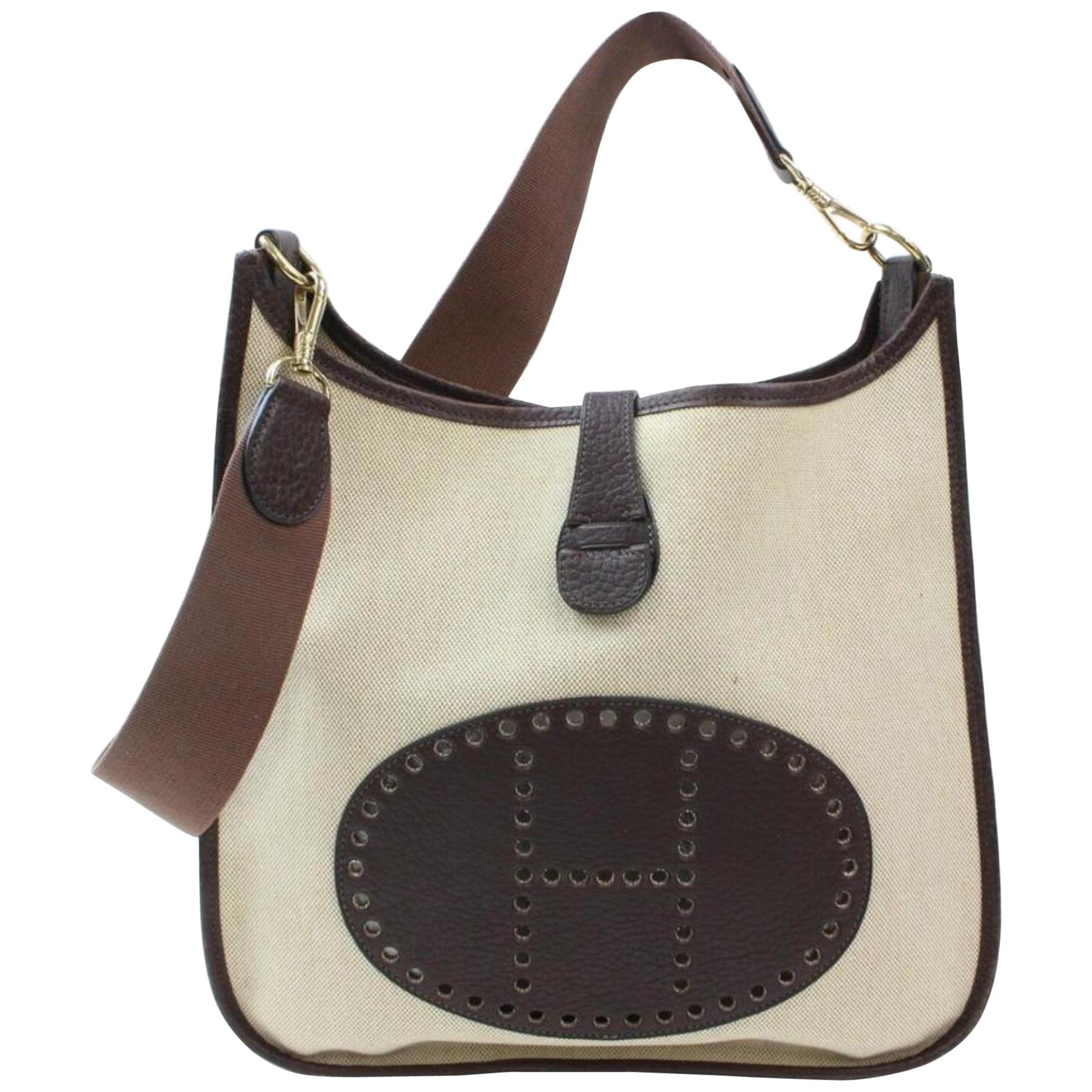 Hermès Evelyne Bicolor Messenger 870092 Brown Canvas Shoulder Bag For Sale