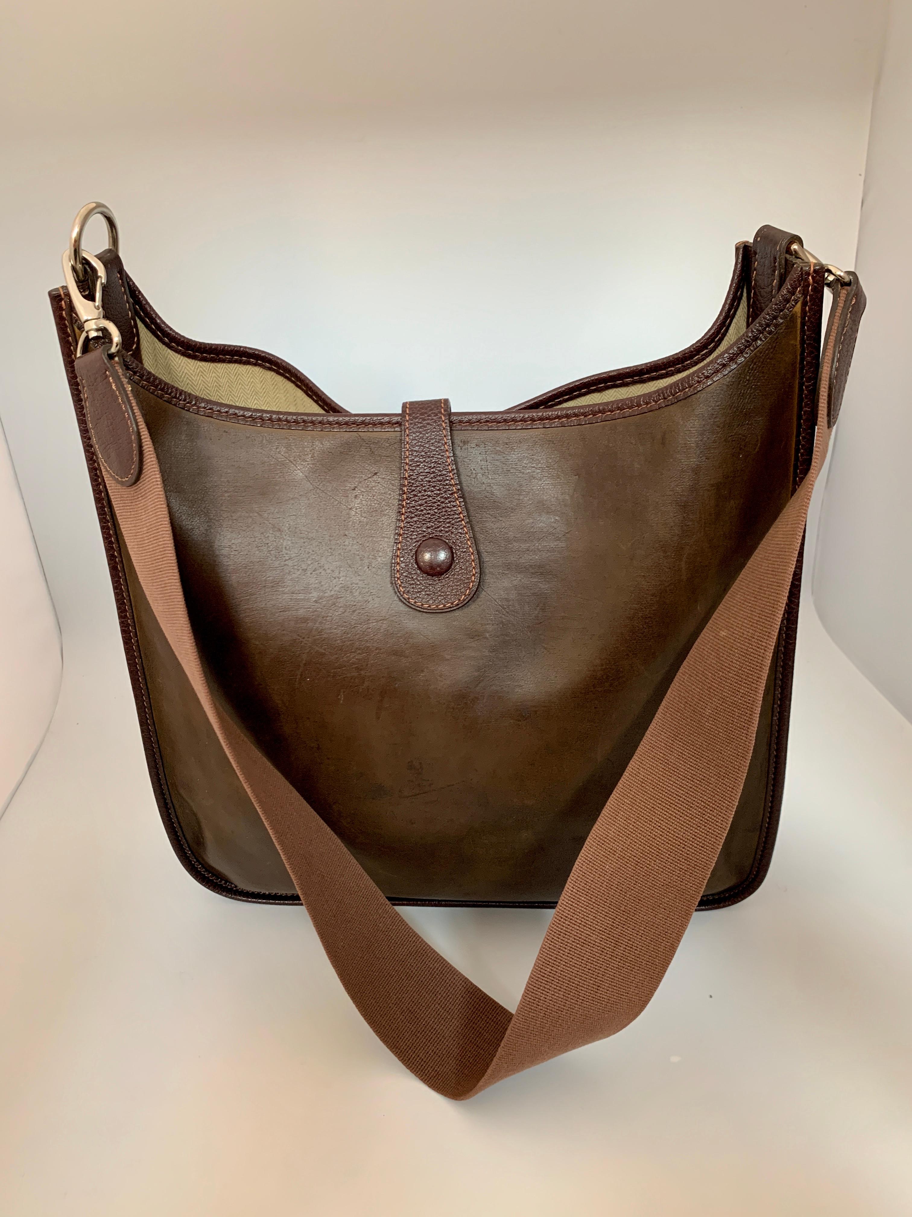 Hermes Evelyne Brown Leather Crossbody / Shoulder Bag Vintage 6