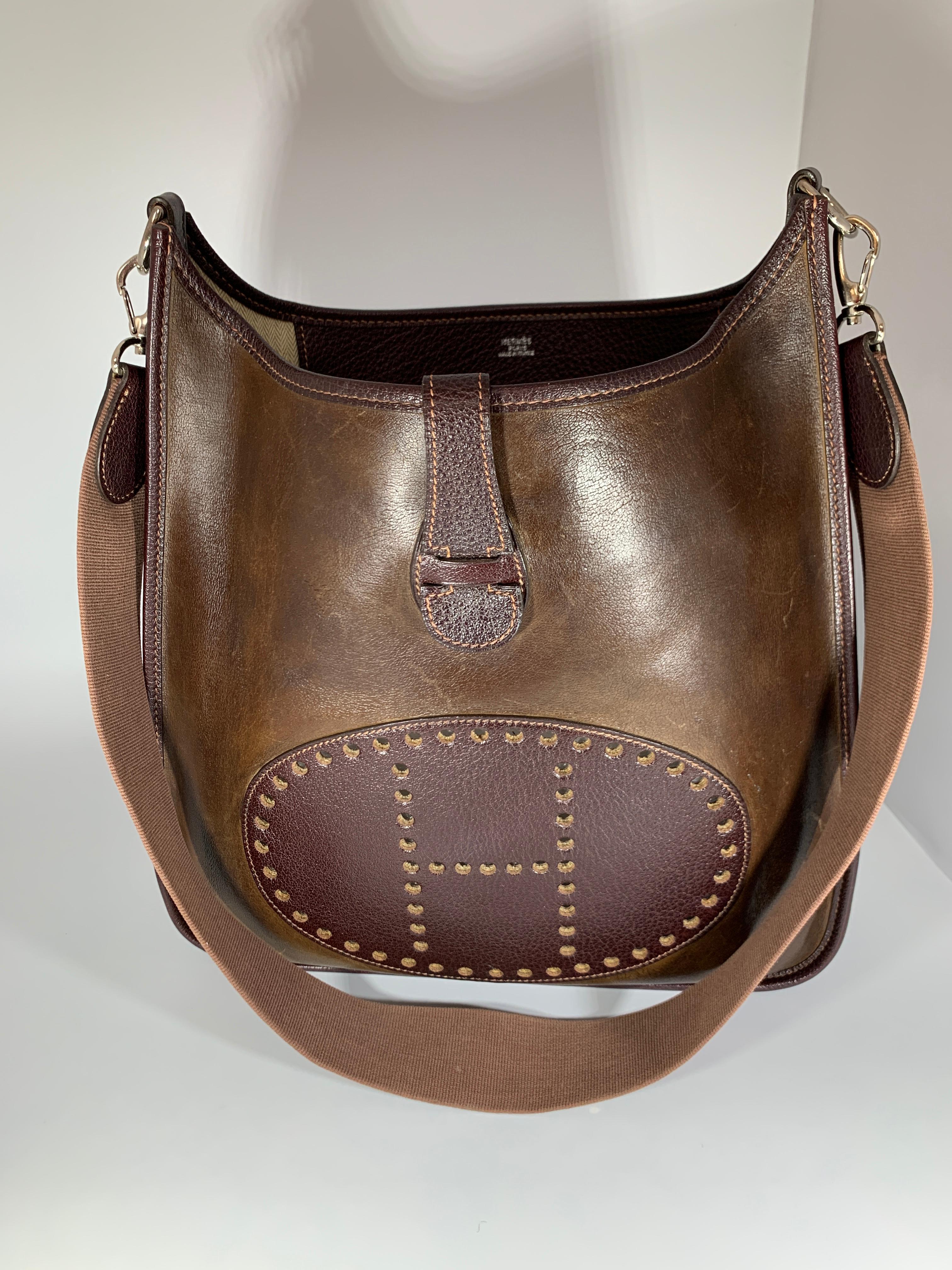 Hermes Evelyne Brown Leather Crossbody / Shoulder Bag Vintage 2