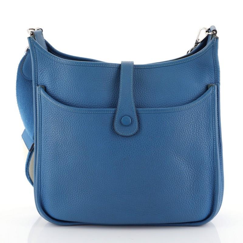 Blue Hermes Evelyne Crossbody Gen III Clemence PM