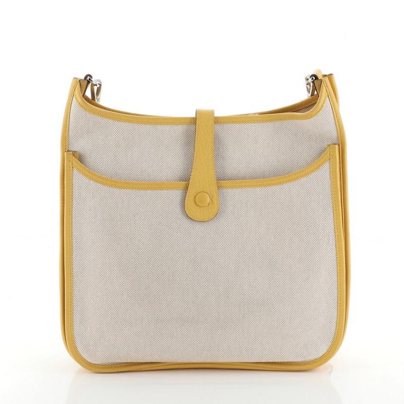 Beige Hermes Evelyne Crossbody Gen III Toile And Leather PM 