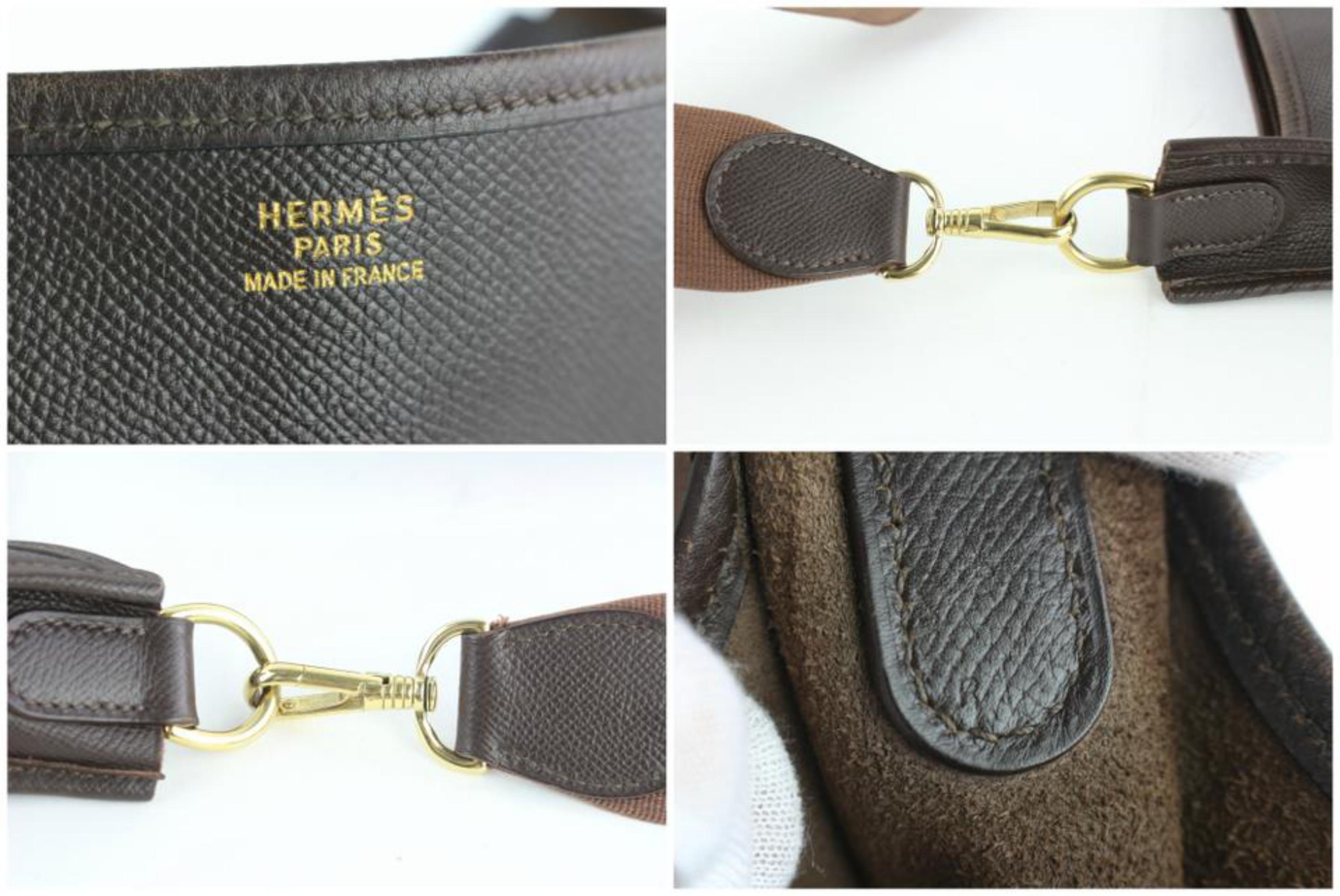 Gray Hermès Evelyne Dark 6hz1220 Brown Leather Messenger Bag For Sale