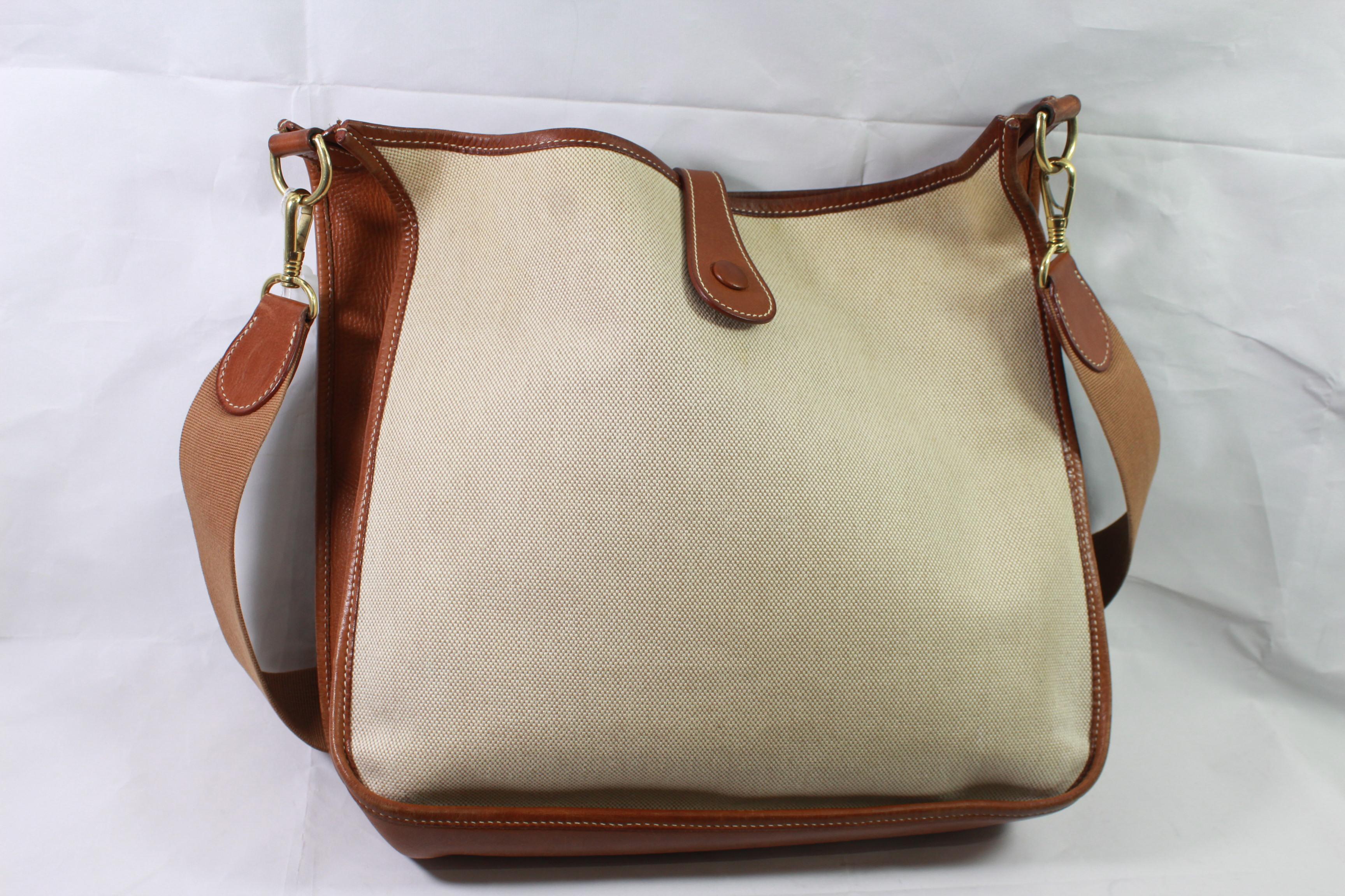 Hermes Evelyne GM Beige Canvas and Brown Grained Leather In Good Condition In Paris, FR