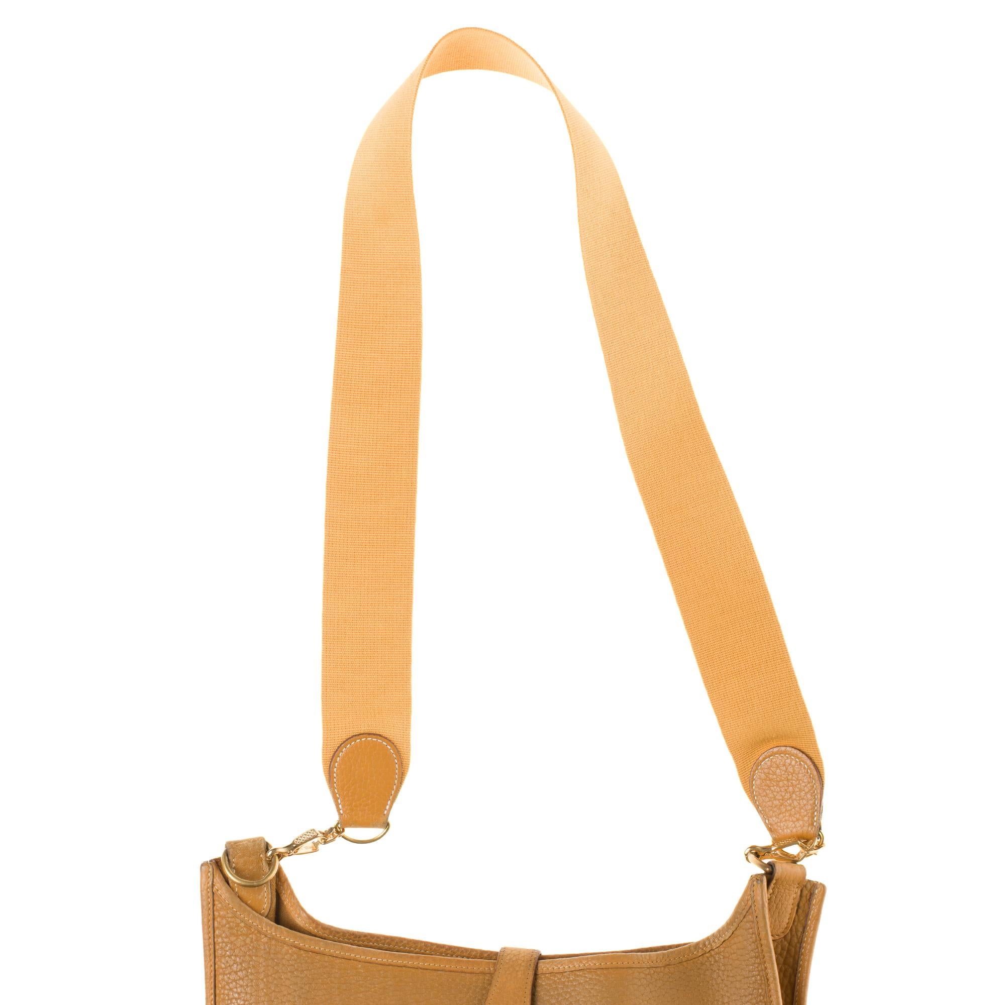Hermes Evelyne GM Crossbody with strap in Taurillon gold Leather 3