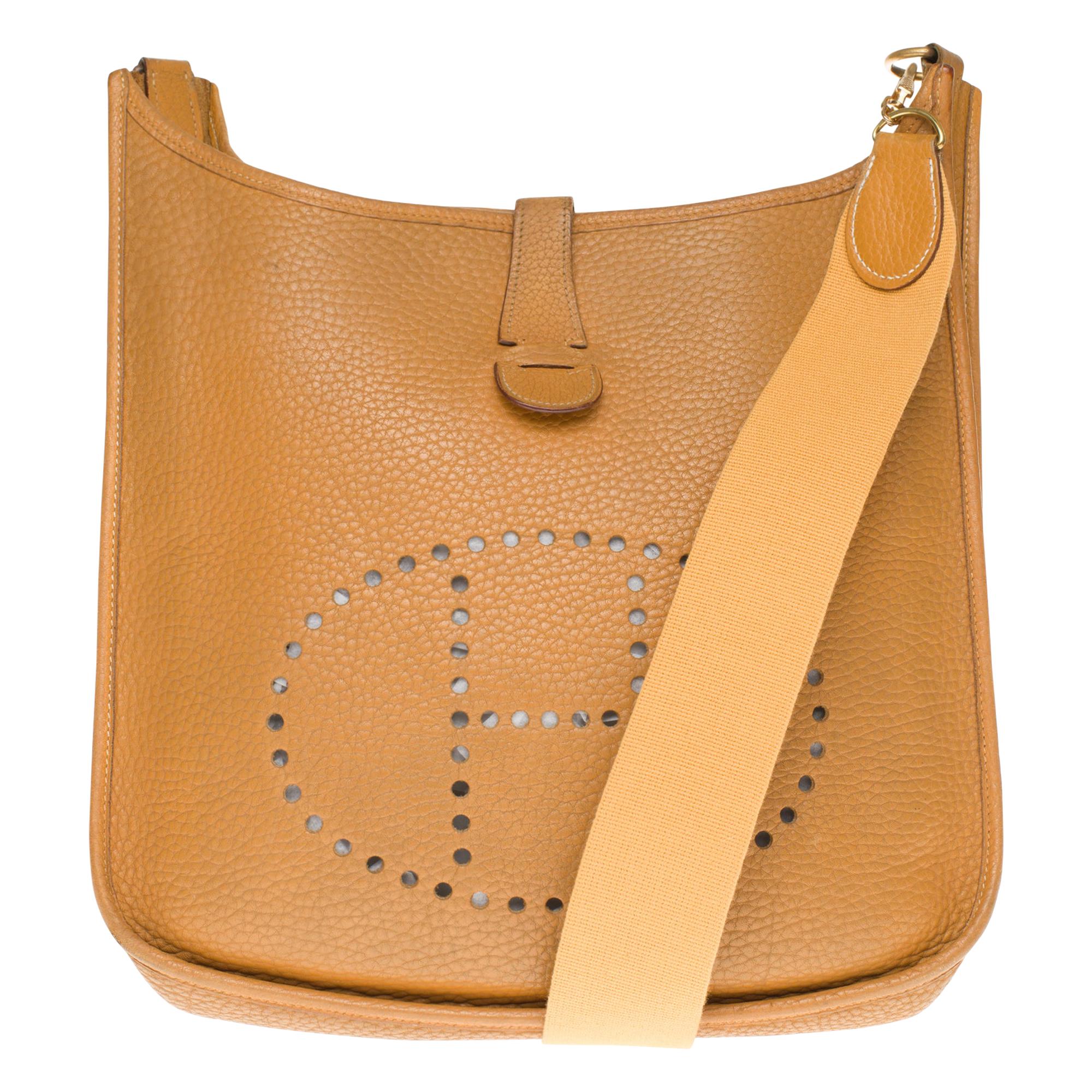Hermes Evelyne GM Crossbody with strap in Taurillon gold Leather