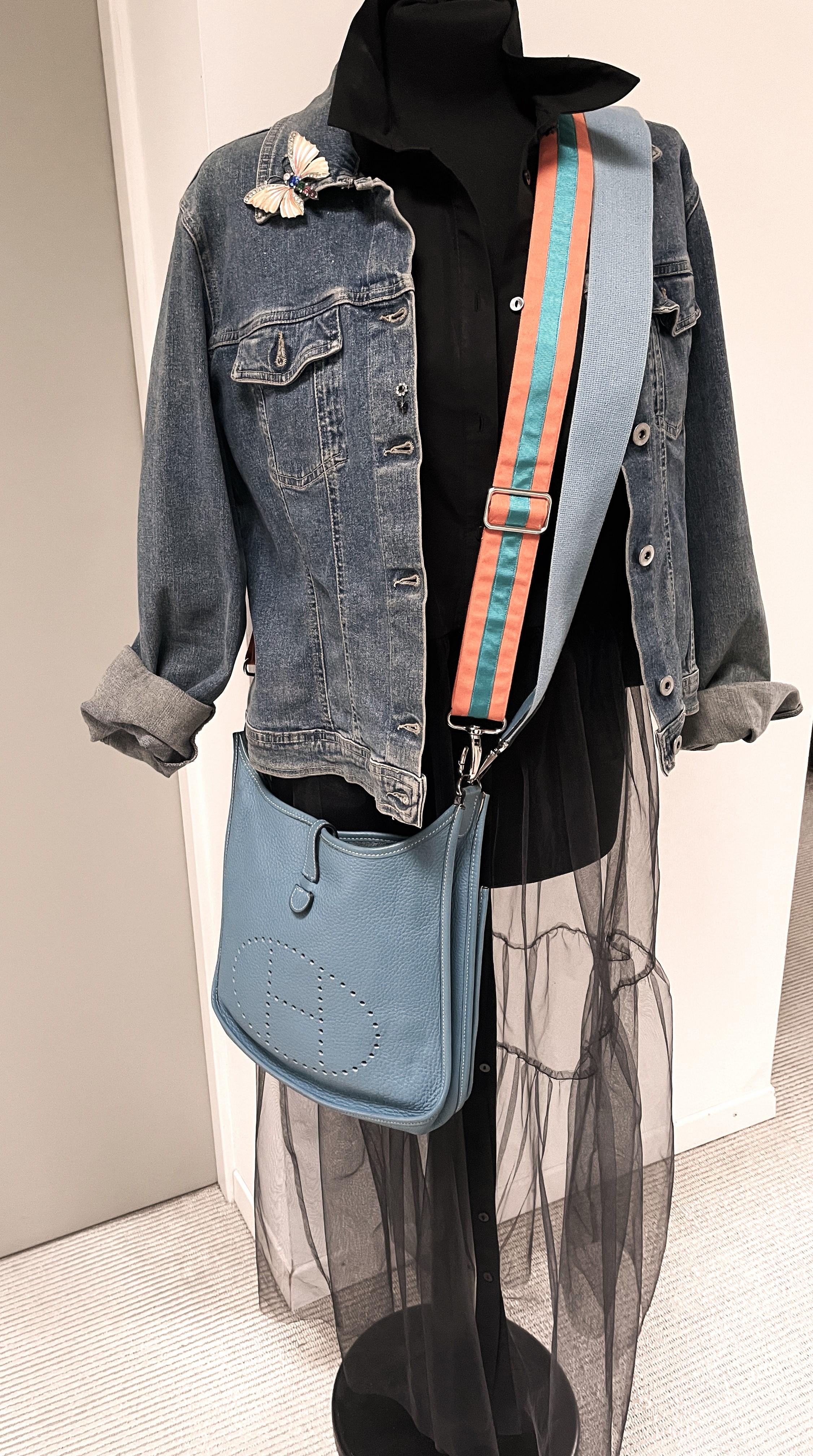 Hermès Evelyne GM Umhängetasche, Clemens Leder Blue Jeans, 