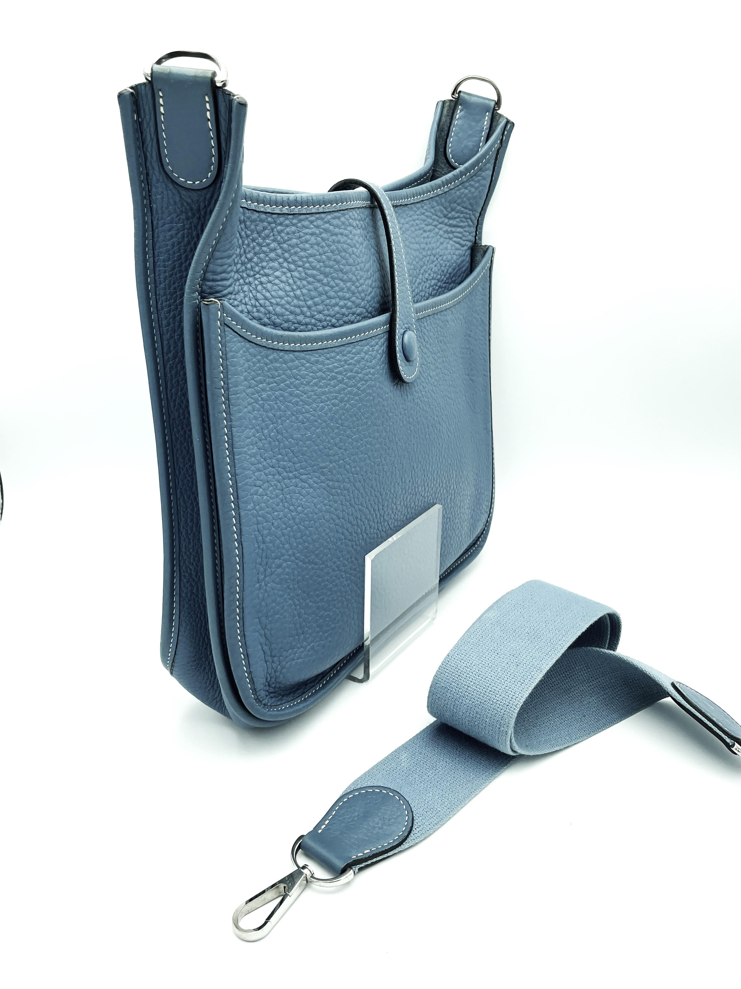Hermès Evelyne GM Umhängetasche, Clemens Leder Blue Jeans, 