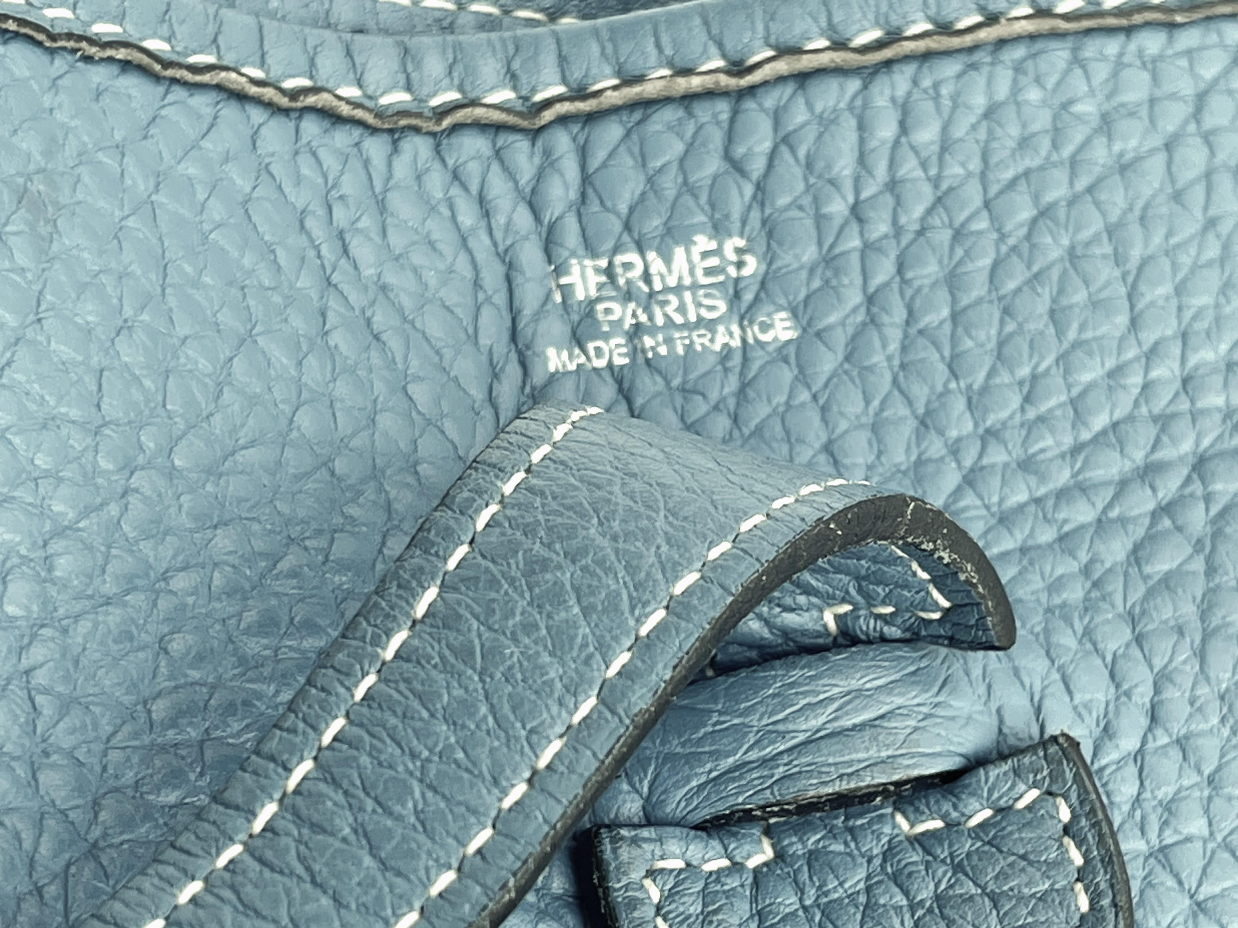 Hermès Evelyne GM Umhängetasche, Clemens Leder Blue Jeans, 