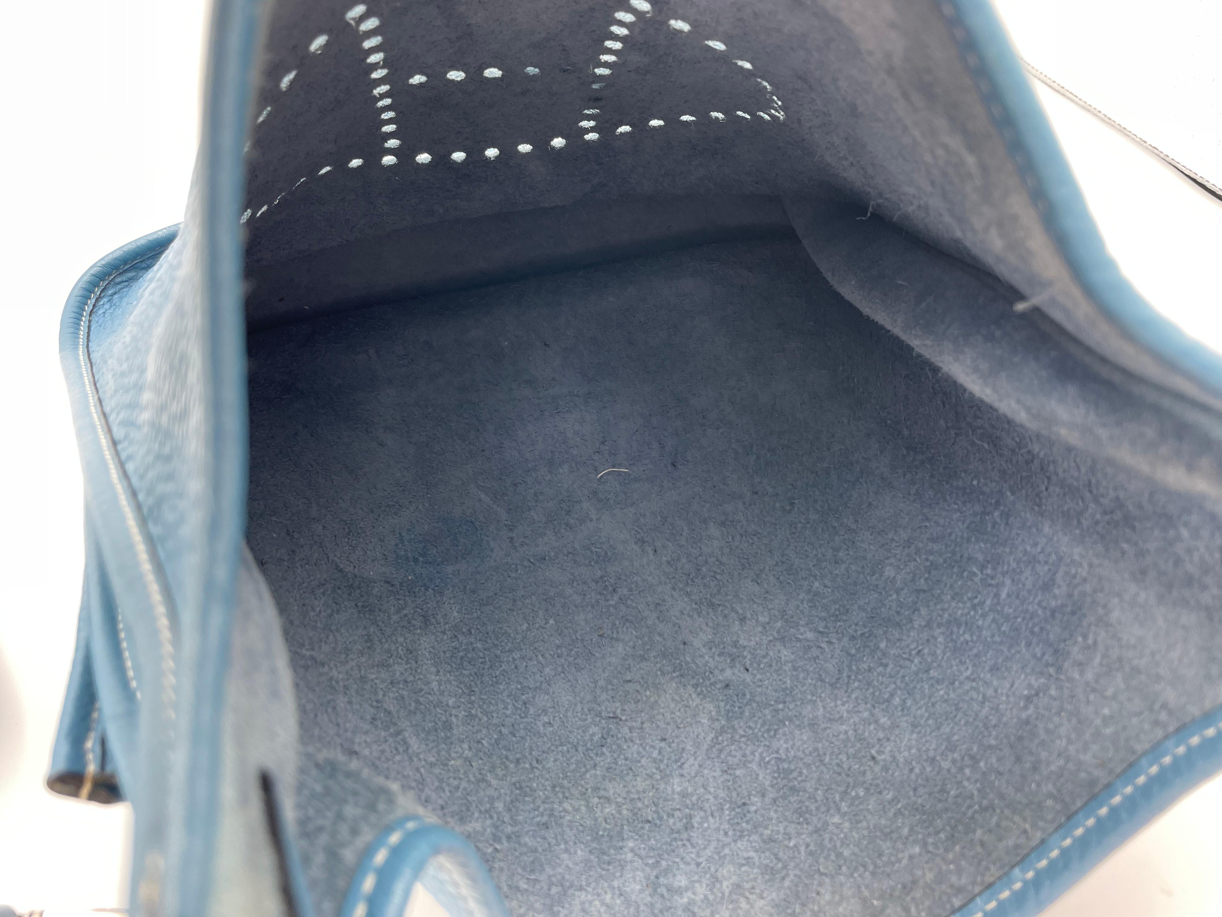 Hermès Evelyne GM Umhängetasche, Clemens Leder Blue Jeans, 
