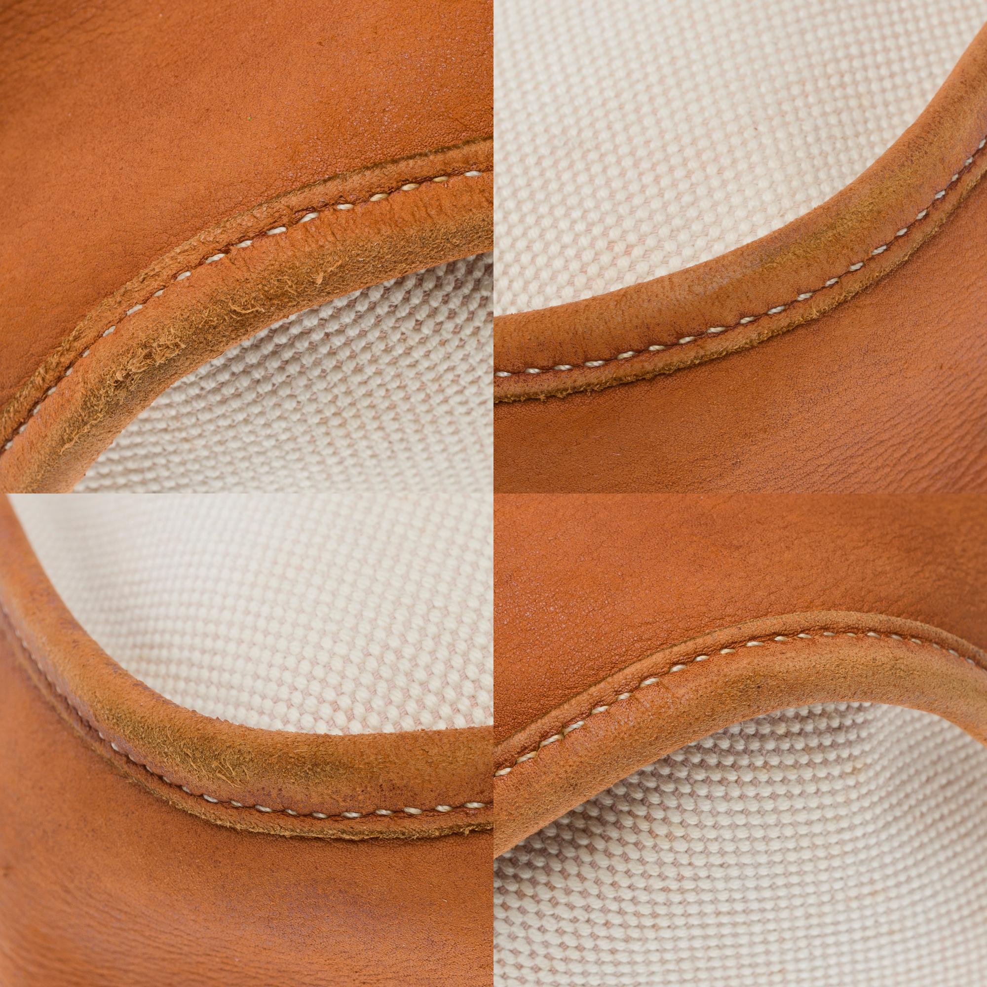 Hermès Evelyne GM  shoulder bag in beige canvas and brown barenia leather , GHW 6