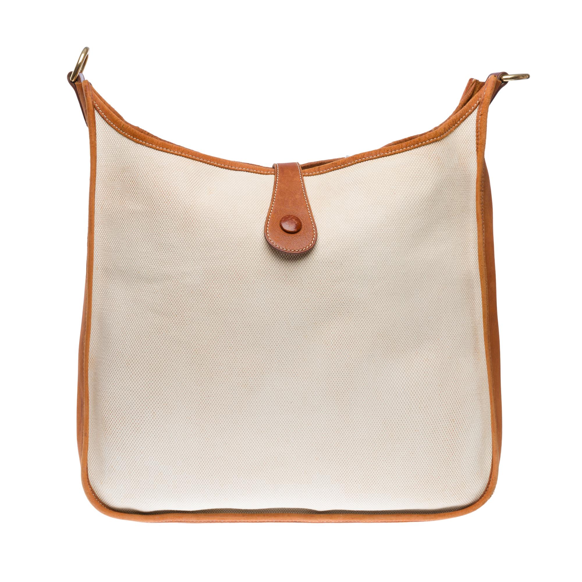 Hermès Evelyne GM  shoulder bag in beige canvas and brown barenia leather , GHW In Fair Condition In Paris, IDF