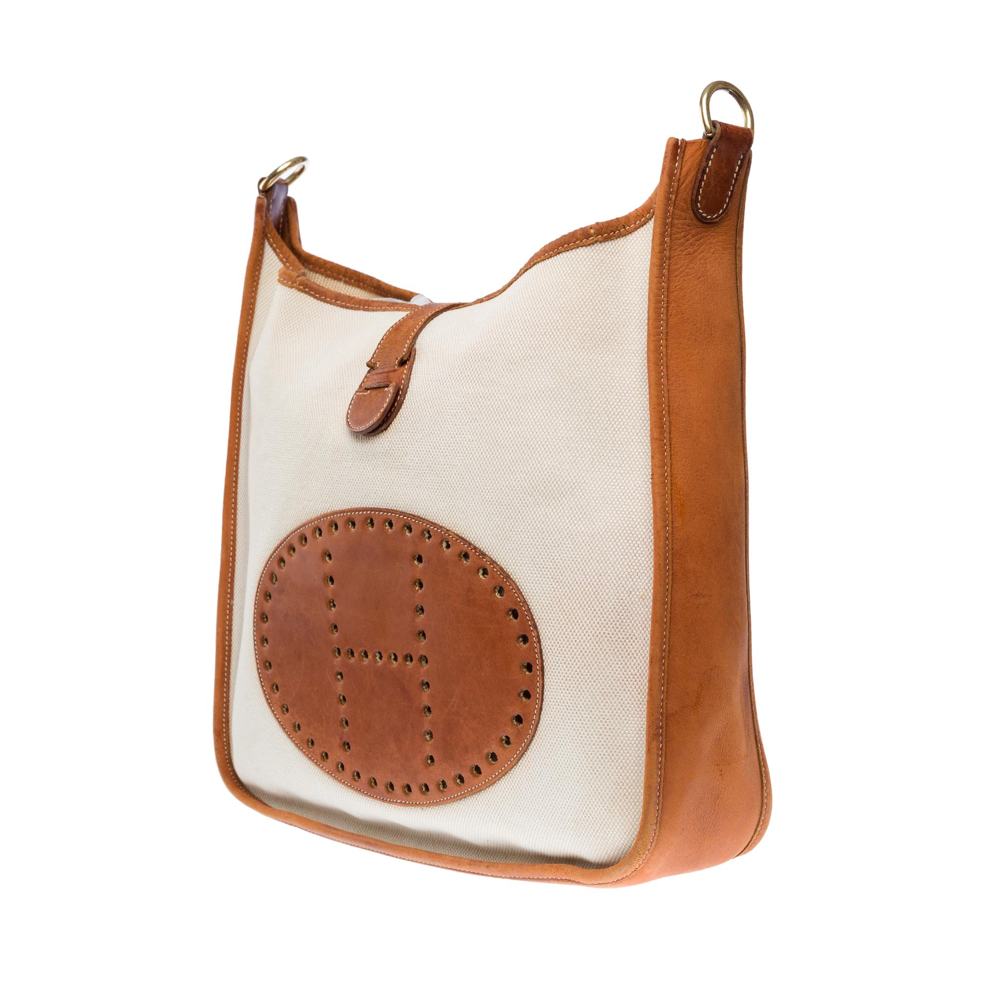 Women's Hermès Evelyne GM  shoulder bag in beige canvas and brown barenia leather , GHW