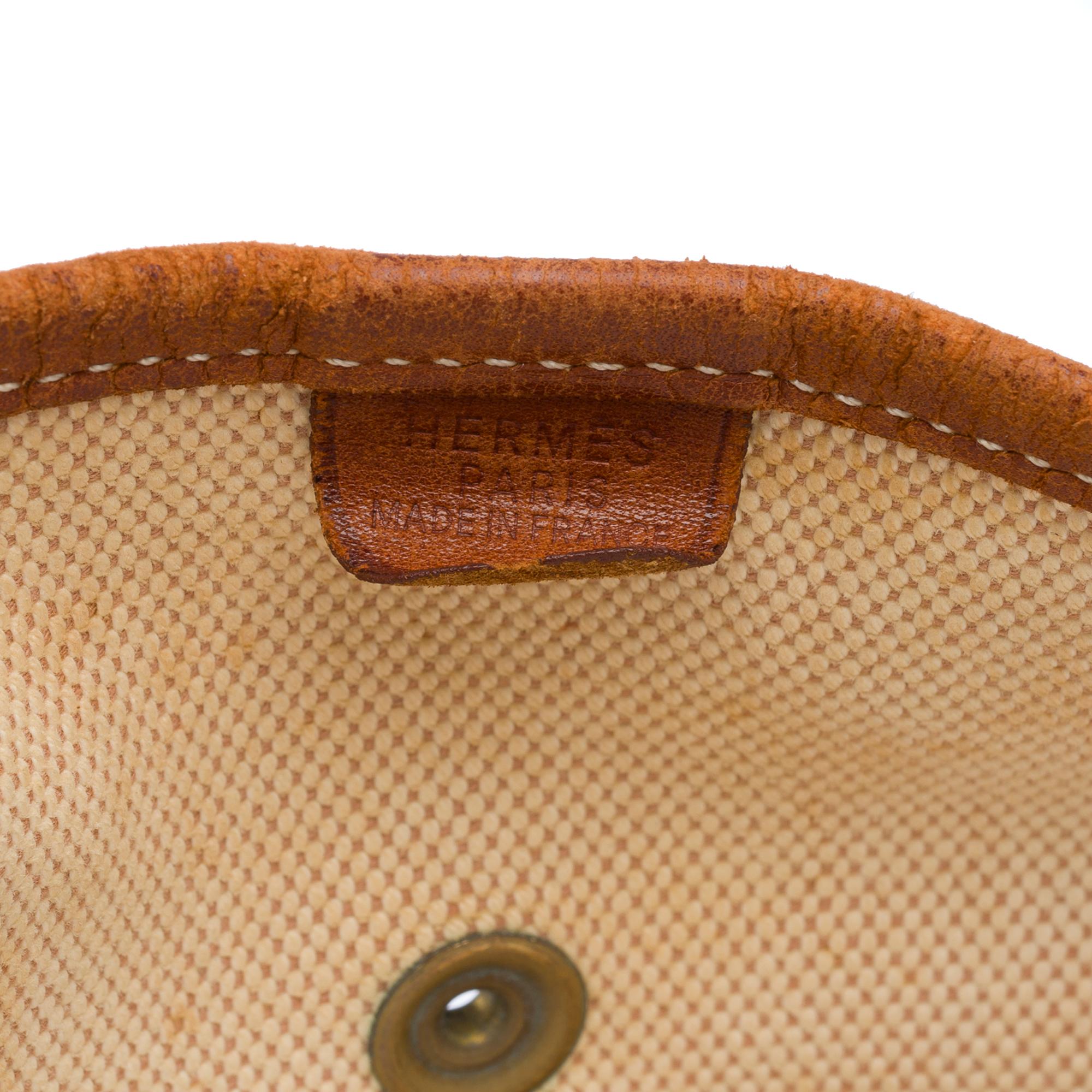 Hermès Evelyne GM  shoulder bag in beige canvas and brown barenia leather , GHW 2