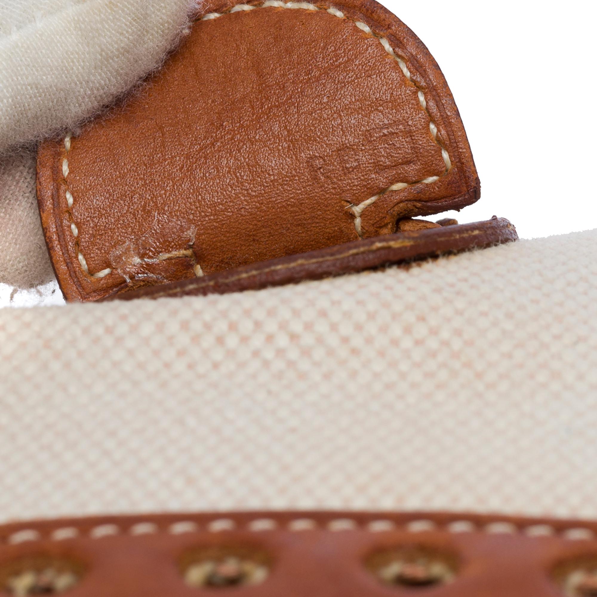 Hermès Evelyne GM  shoulder bag in beige canvas and brown barenia leather , GHW 3