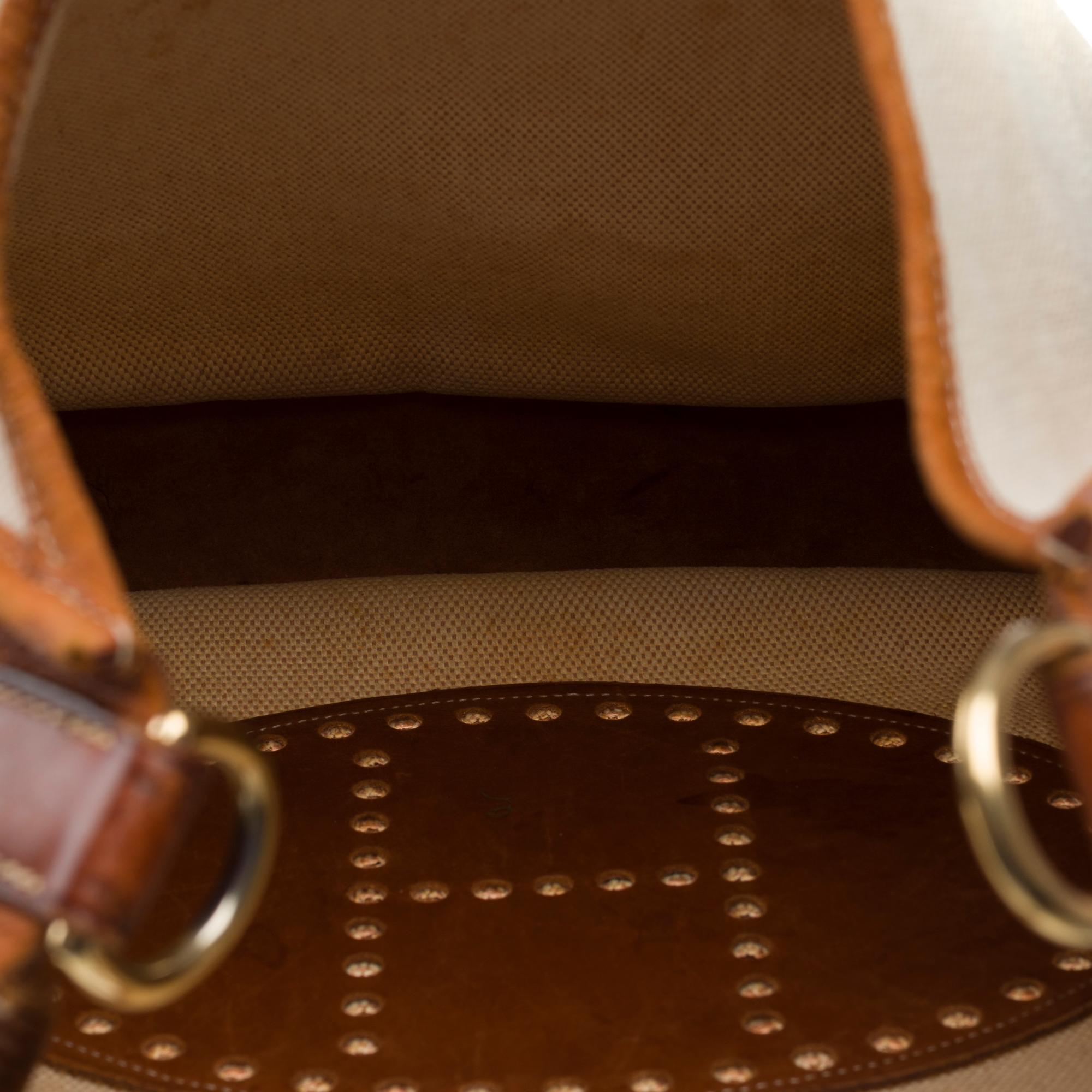 Hermès Evelyne GM  shoulder bag in beige canvas and brown barenia leather , GHW 4