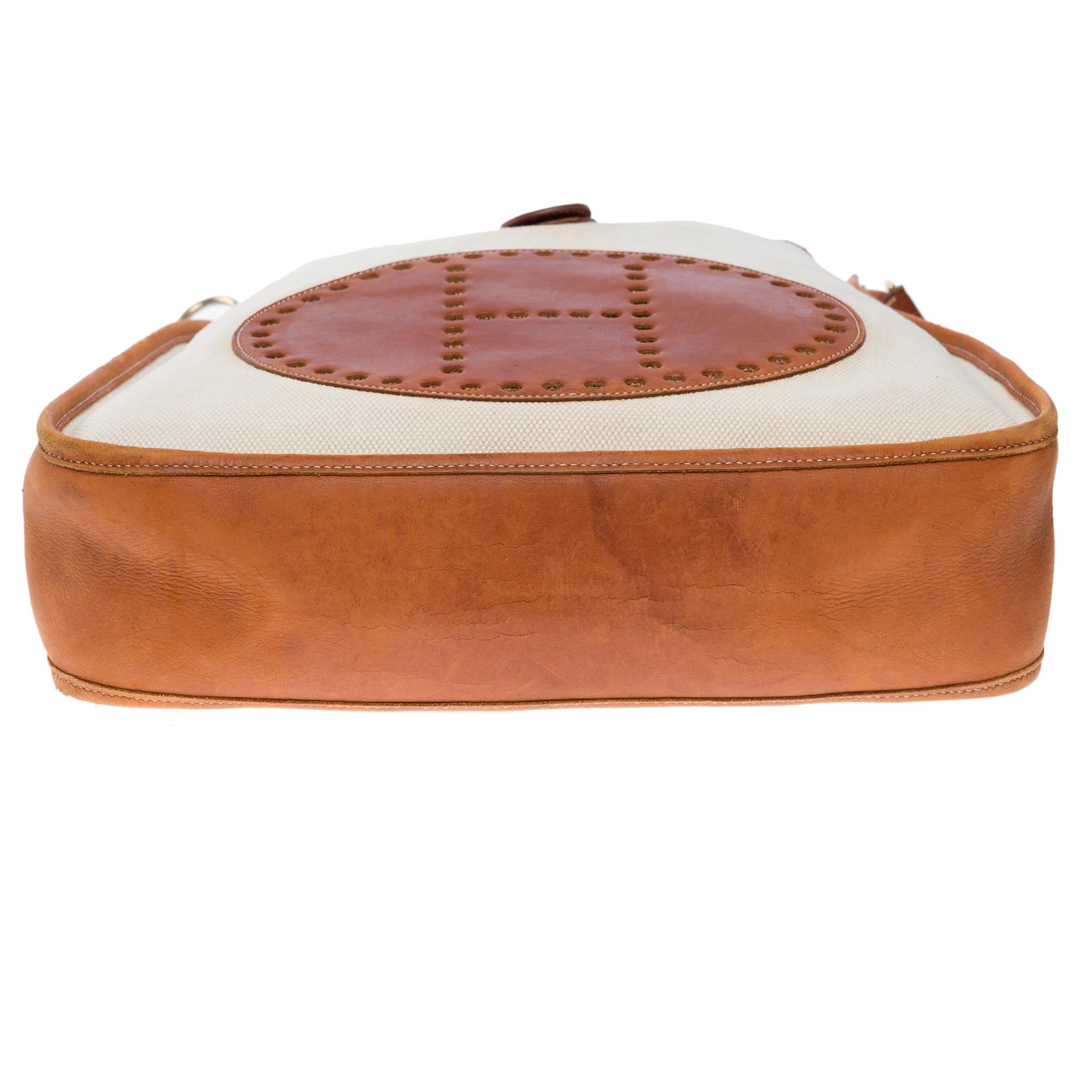 Hermès Evelyne GM  shoulder bag in beige canvas and brown barenia leather , GHW 5