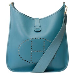 Hermès Evelyne GM  shoulder bag in Courchevel Blue Jean leather, GHW