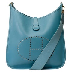 Hermès Evelyne GM shoulder bag in Courchevel Blue Jean leather, GHW