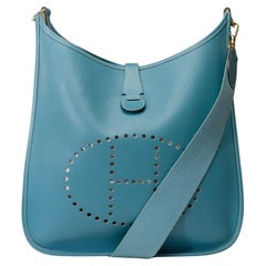 Hermès Evelyne GM  sac à bandoulière en cuir Courchevel Blue Jean, GHW