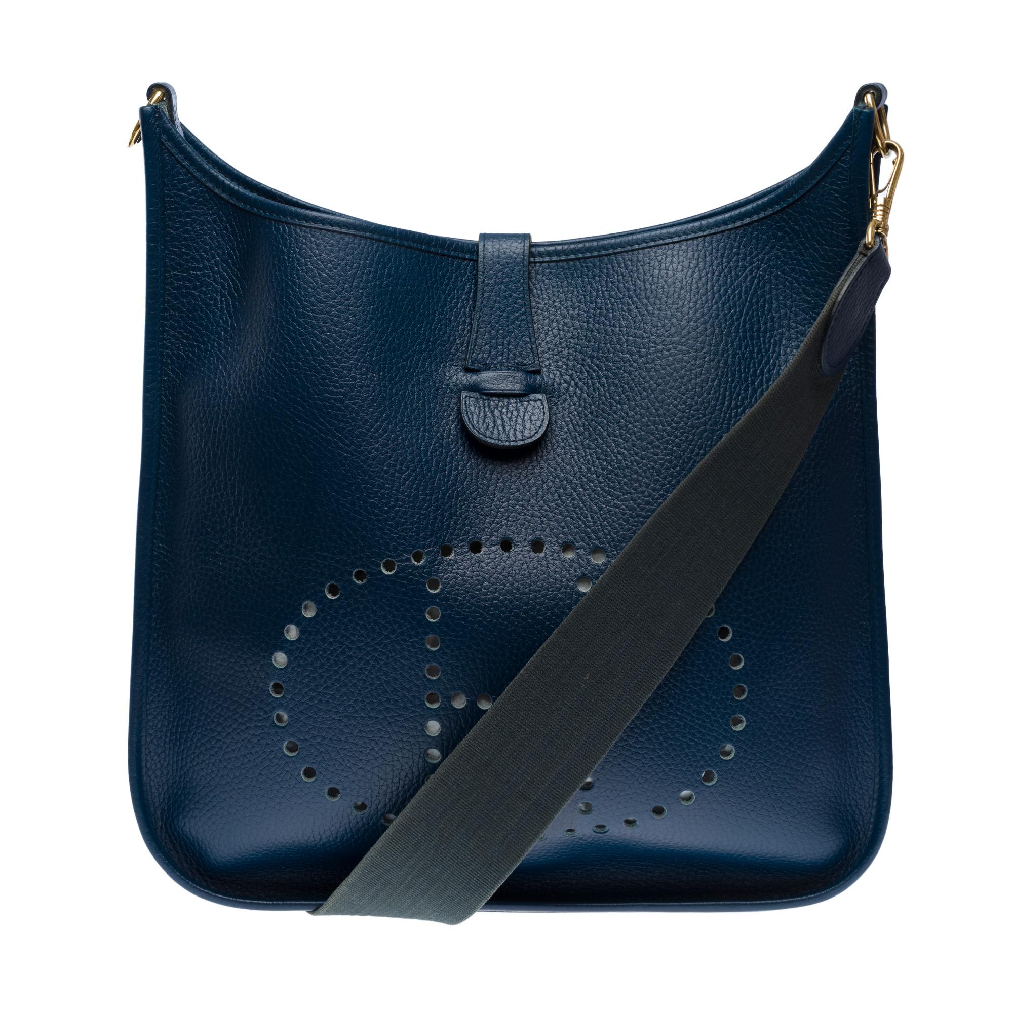 Women's Hermès Evelyne GM  shoulder bag in Navy Blue Taurillon Clemence leather, GHW