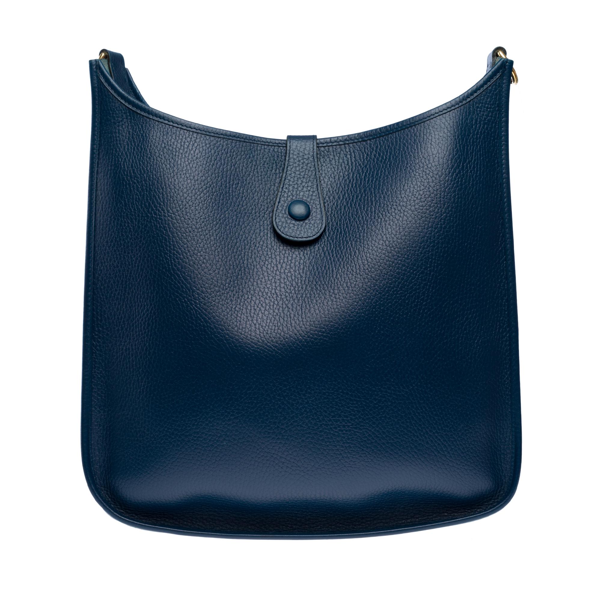 Hermès Evelyne GM  shoulder bag in Navy Blue Taurillon Clemence leather, GHW For Sale 1