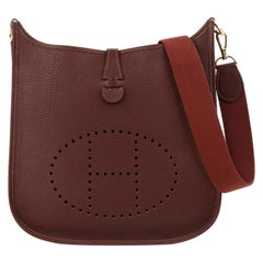 HERMES "Evelyne I" 2002 Havane Clemence Leather Perforated Logo Shoulder Bag PM