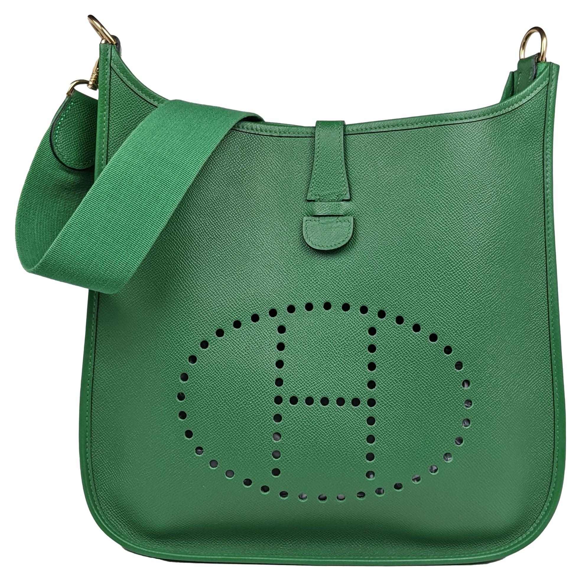 Hermes Evelyne I Gm Large Epsom Green Leather Crossbody Bag