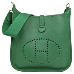 Retro Hermes Evelyne I Gm Large Epsom Green Leather Crossbody Bag