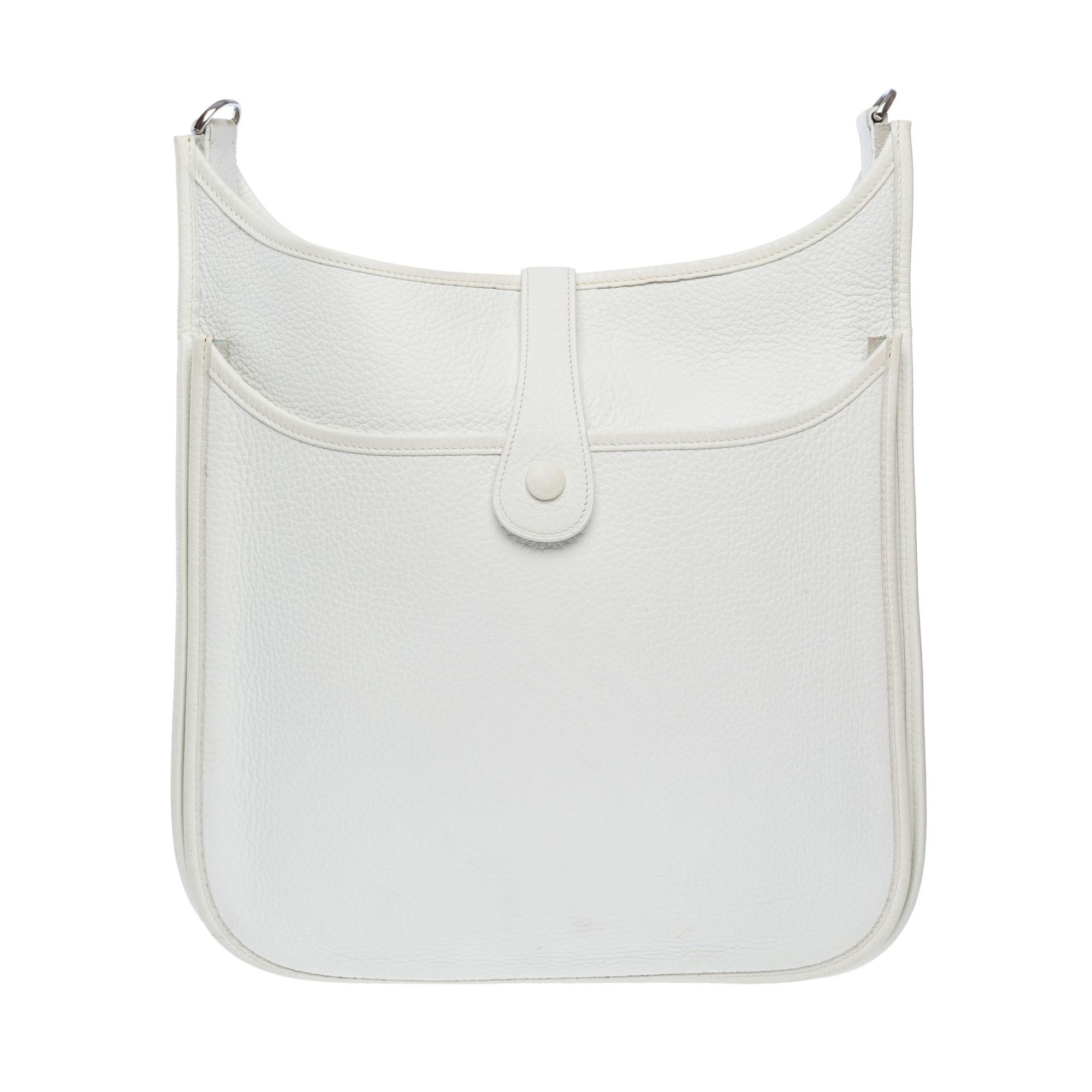 Gray Hermès Evelyne II 33 (GM) shoulder bag in White Togo Calf leather, PHW For Sale
