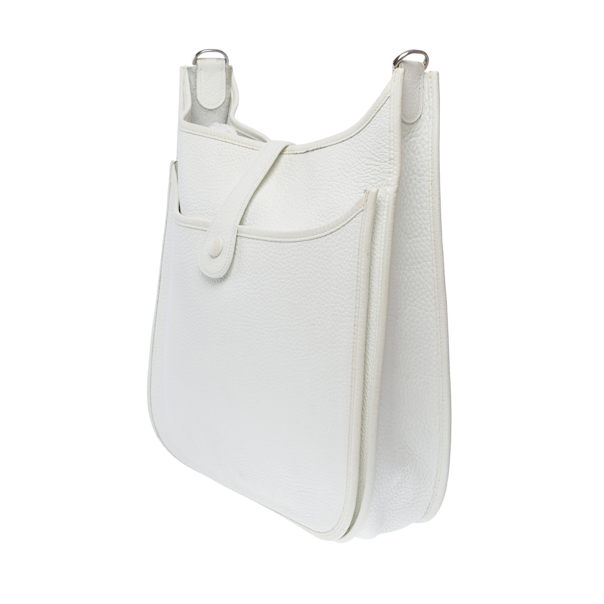 Women's Hermès Evelyne II 33 (GM) shoulder bag in White Togo Calf leather, PHW For Sale