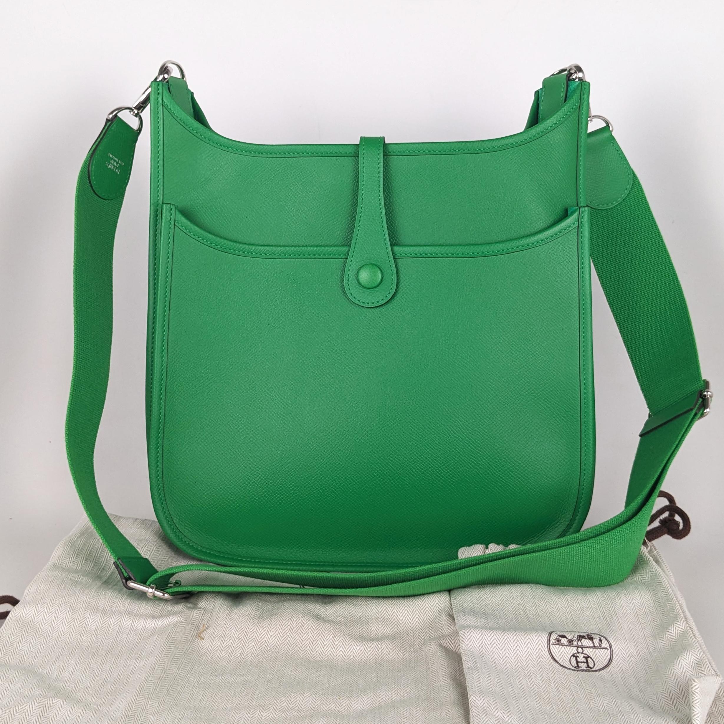 Women's Hermes Evelyne III PM Epsom Bamboo Green Leather Crossbody Bag