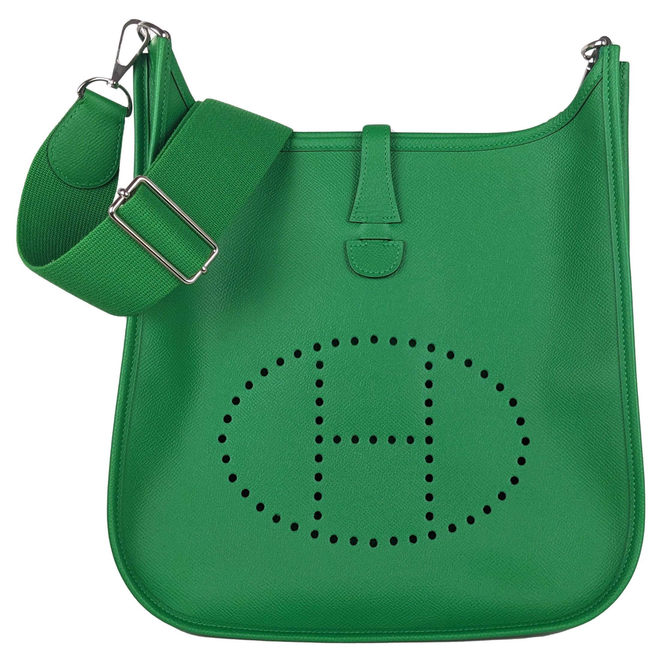 Hermes Bag Evelyne GM Vert Fonce Clemence Palladium Hardware New w