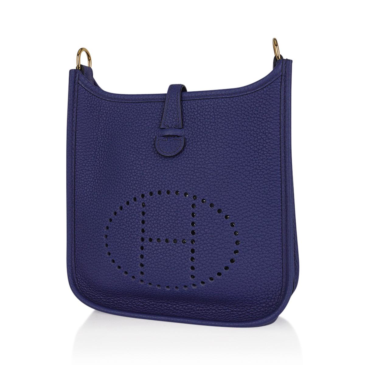 Purple Hermes Evelyne III TPM Blue Sapphire Bag with Blue Indigo Strap Gold Hardware  For Sale