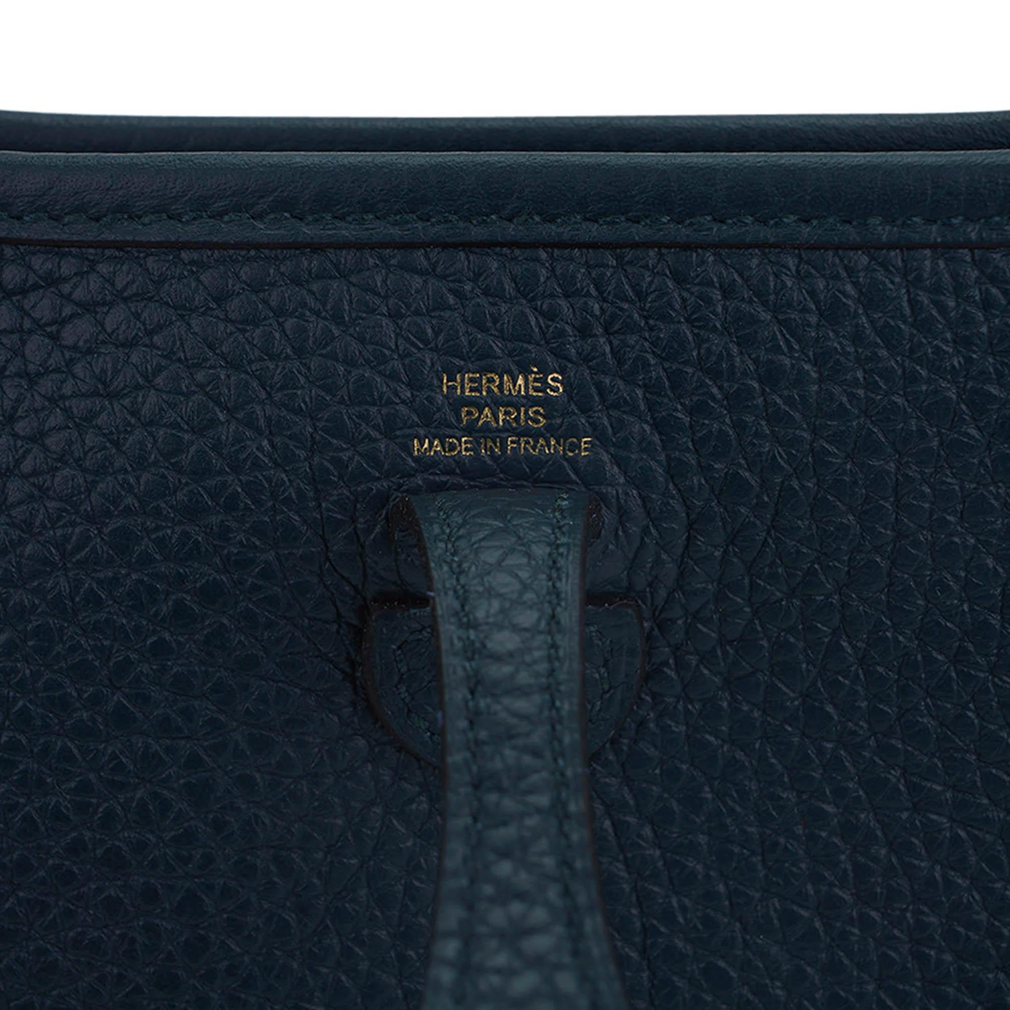 Women's Hermes Evelyne III TPM Vert Rousseau Crossbody Bag Gold Clemence For Sale