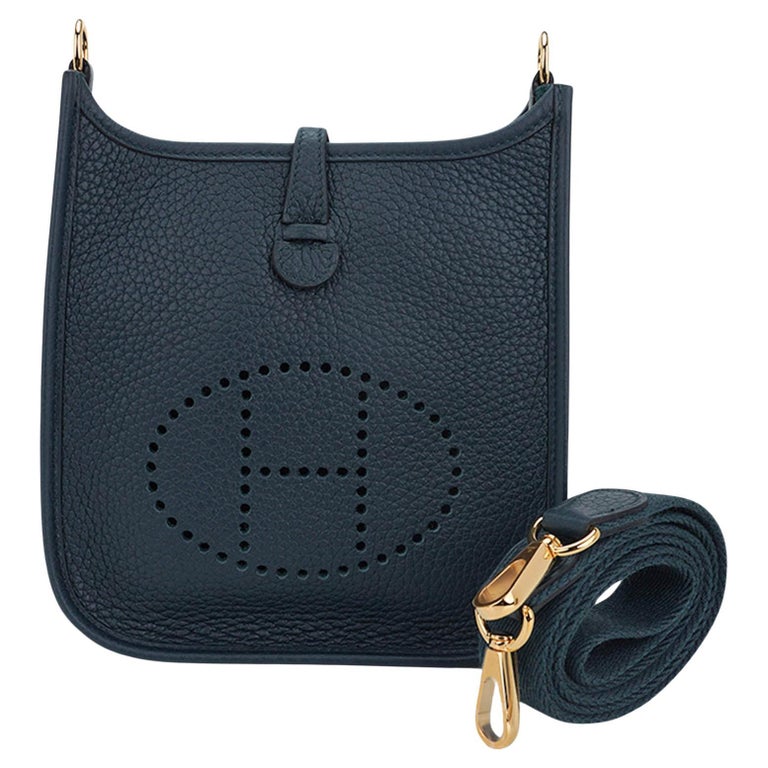 Hermes Blue Lin Clemence Leather Two-Tone Strap Evelyne III GM Bag