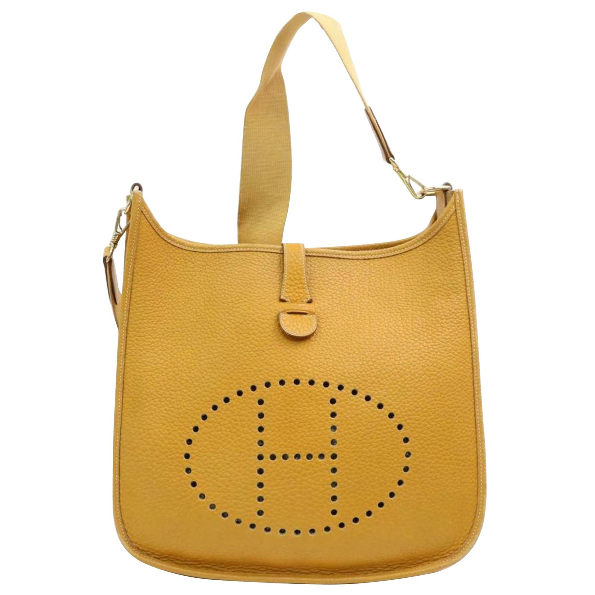 Hermès Evelyne Mustard Clemence 870631 Yellow Leather Messenger Bag For Sale