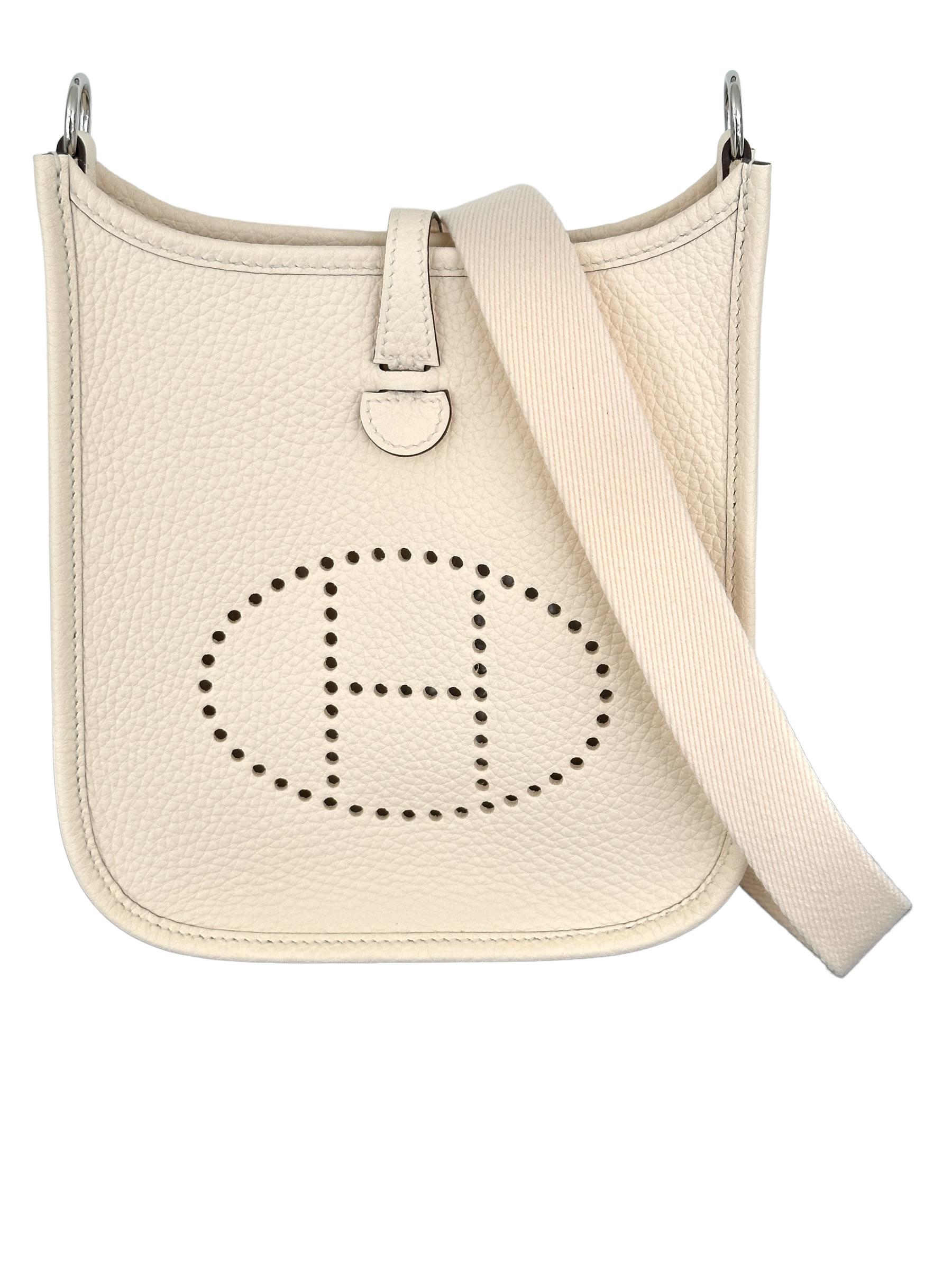 Hermes Evelyne Tpm 16
We have it in stock, ready, store fresh

This is the mini, the smallest size they make
The perfect neutral! Think spring summer

Color is Nata
Comes with matching strap 

Collection U
Natural  interior
Palladium plated