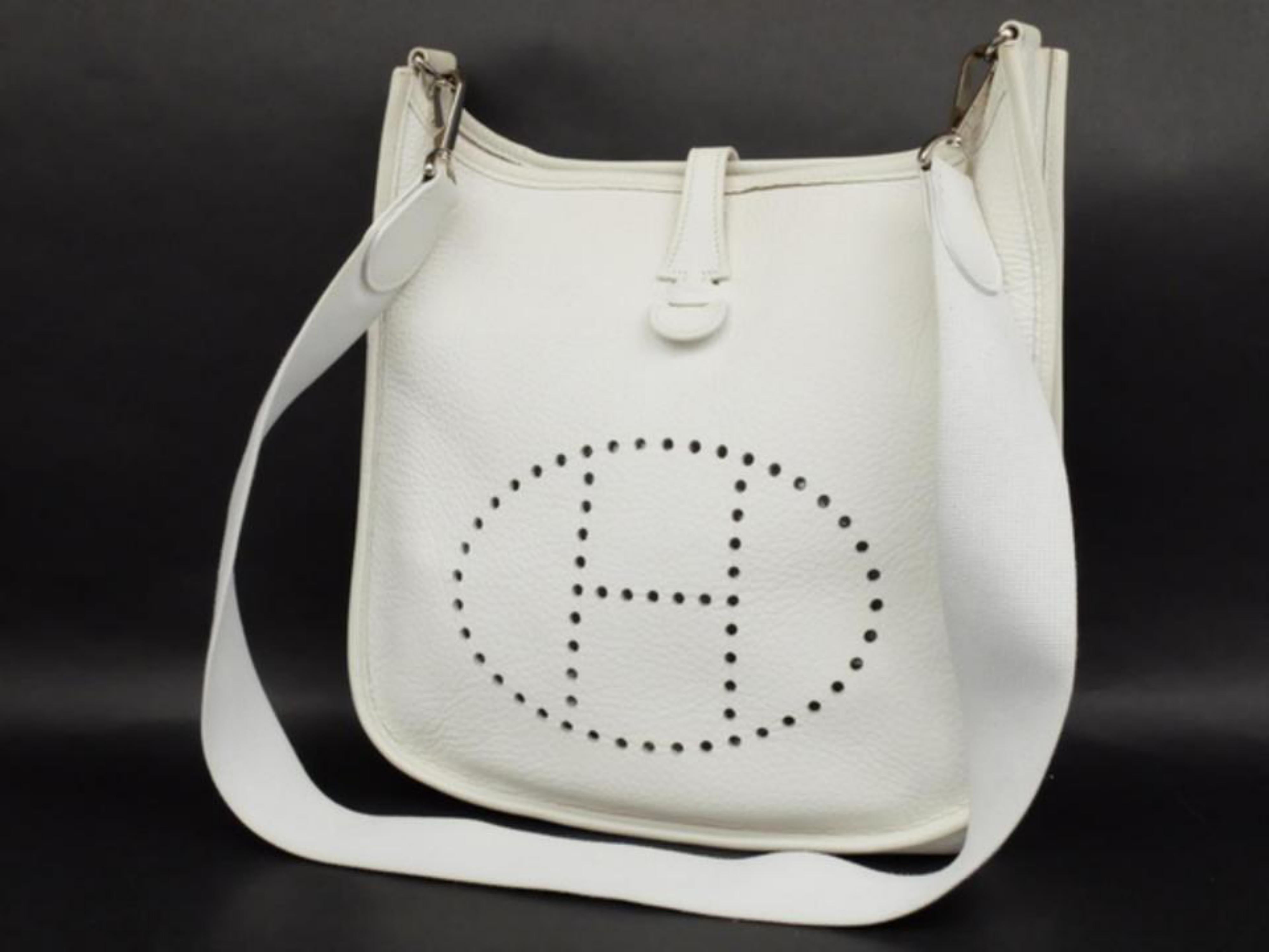 Women's Hermès Evelyne Pm 230229 White Leather Messenger Bag For Sale